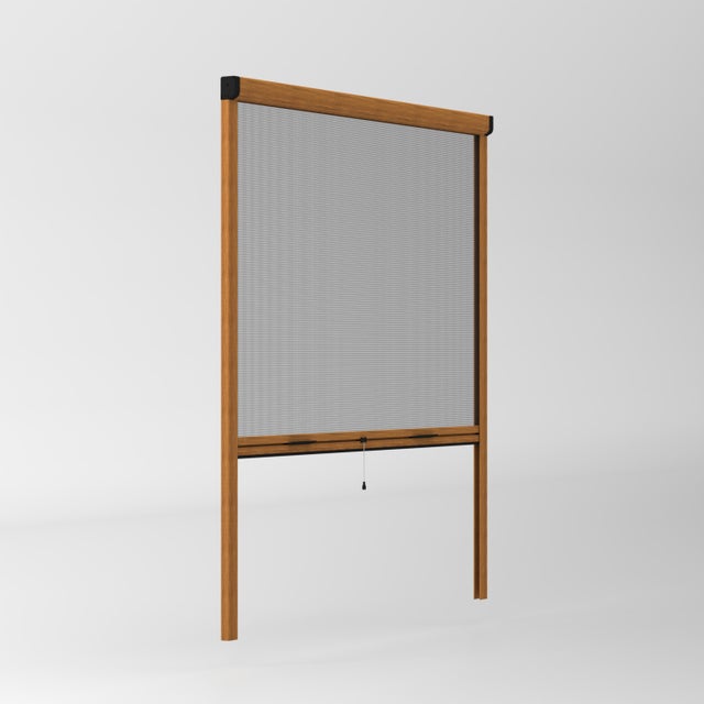 Mosquitera enrollable para ventana BUG STOP de 160x160 cm en color roble