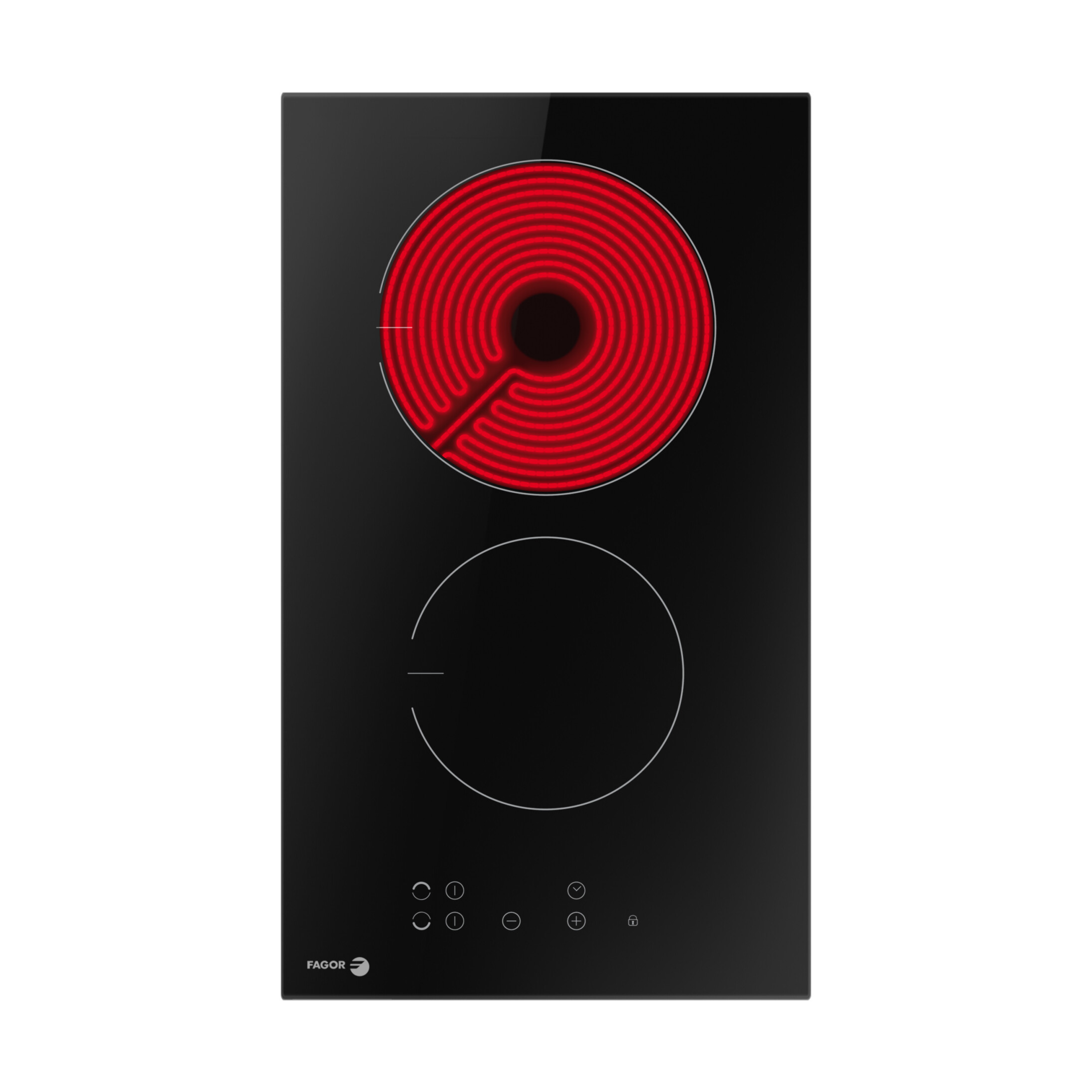 placa vitroceramica fagor 3mft-2ac con 2 zonas de coccion zona grande de 18cm 3000 w negro 30cm