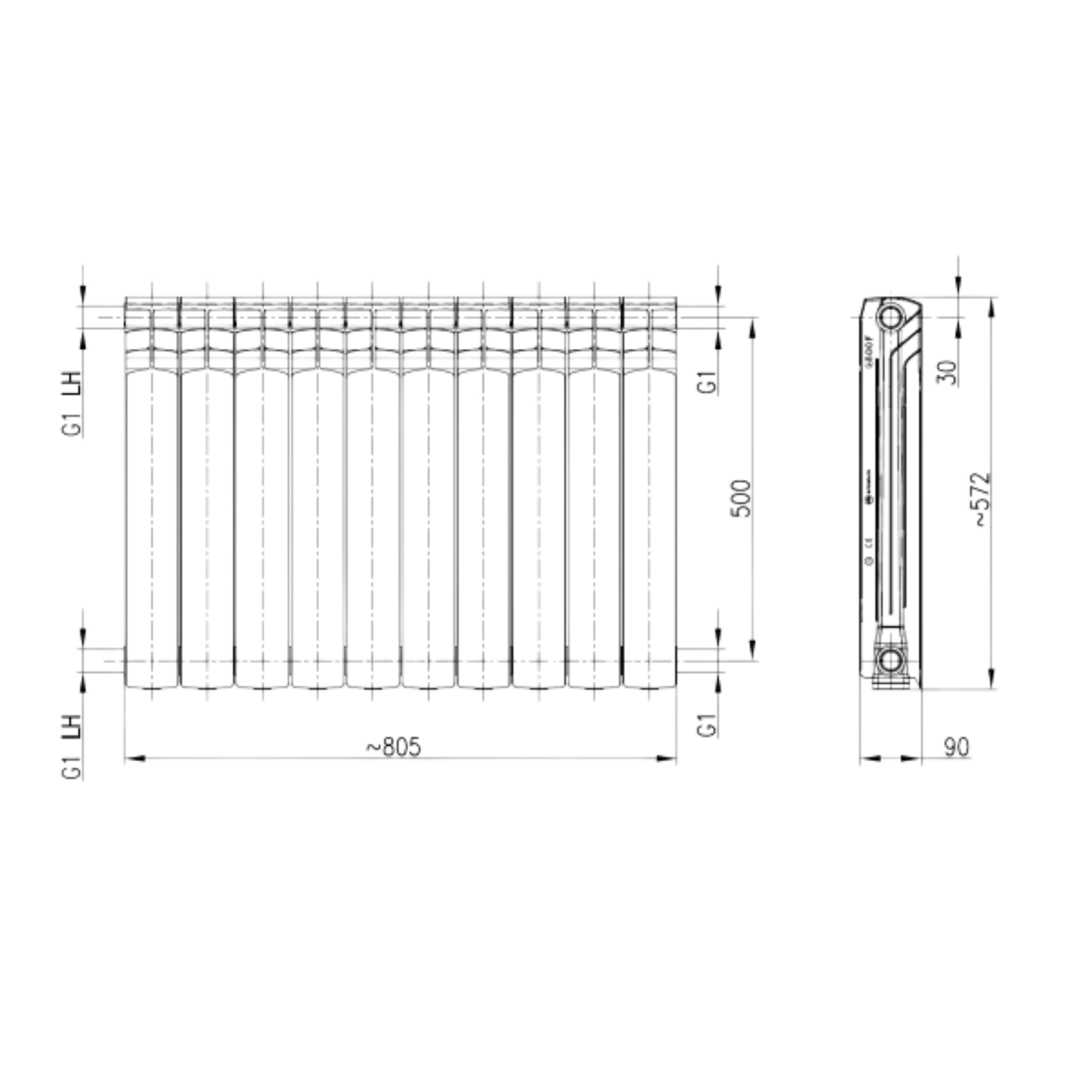 Grzejnik aluminiowy G500F 57x80 cm biały KFA - 9