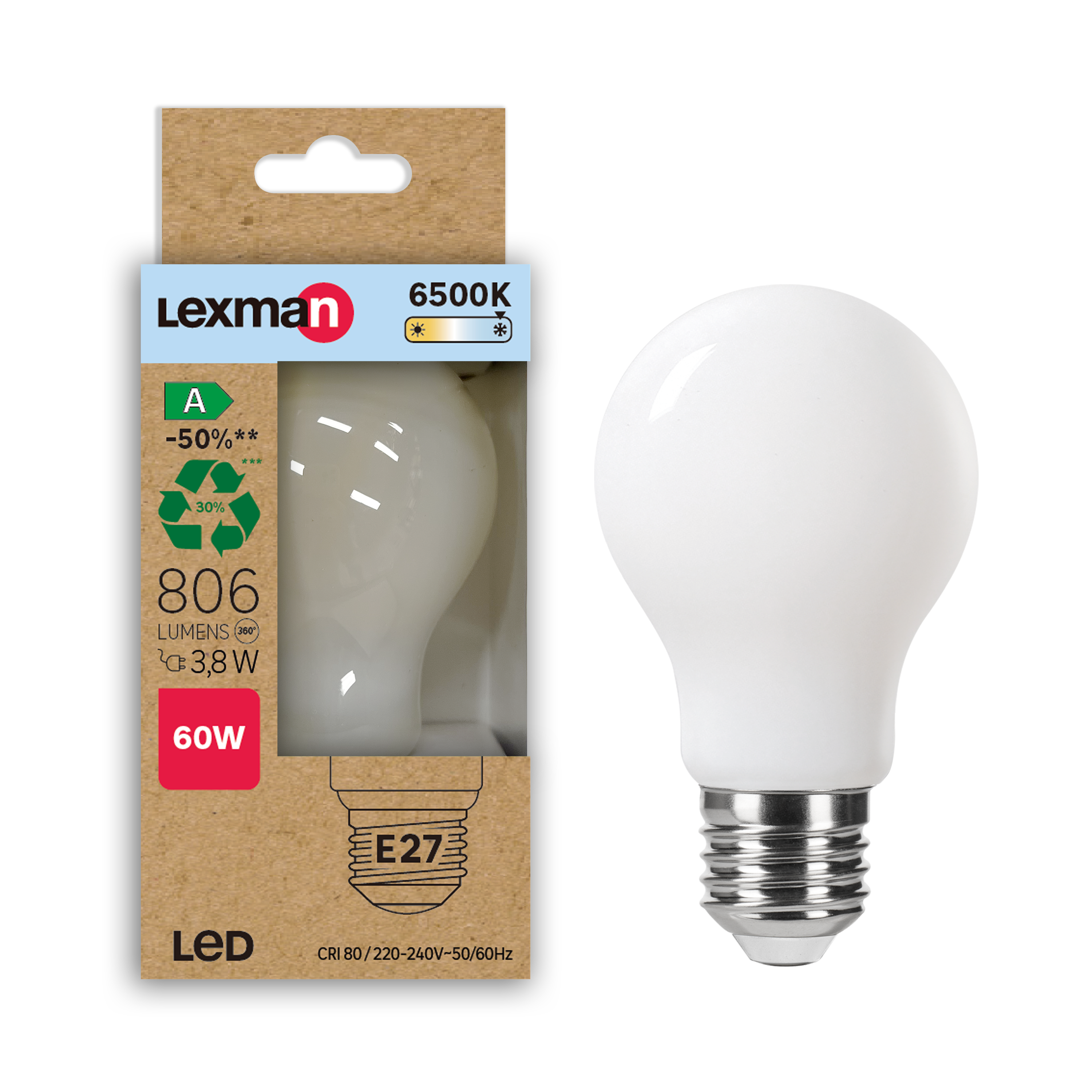 Żarówka LED E27 3.8 W 806 lm Zimna Biel Lexman Klasa A