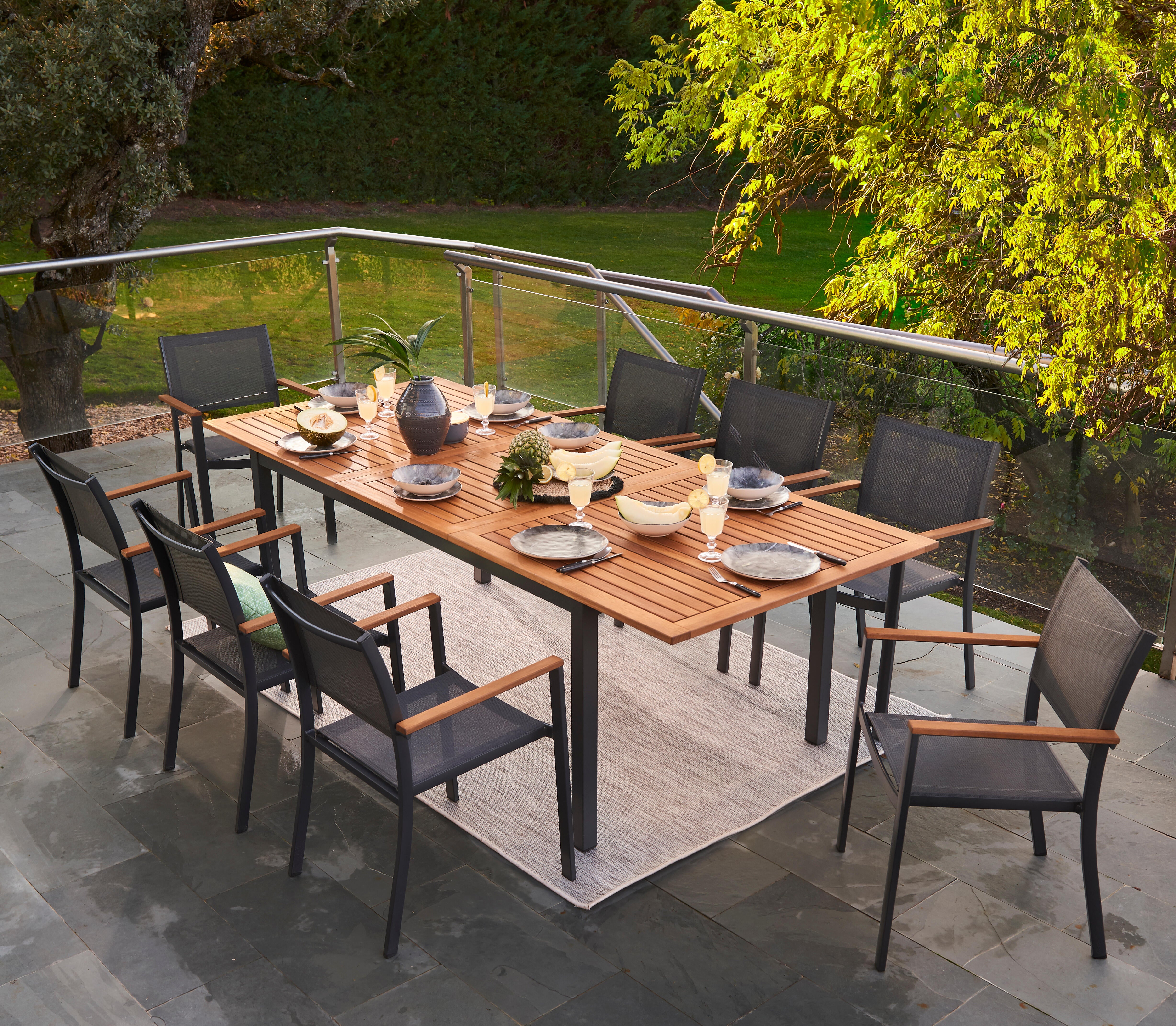 Tavolo da giardino allungabile Oris NATERIAL in alluminio grigio con piano in eucalipto per 6 persone 180/240x100cm - 9