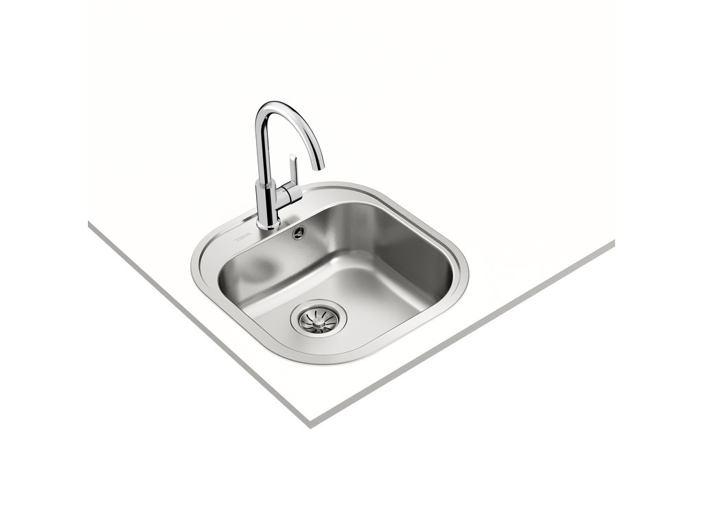 Evier à encastrer 1 bac, l.46.5 x L.48.5 cm en acier inoxydable Stylo gris - 2