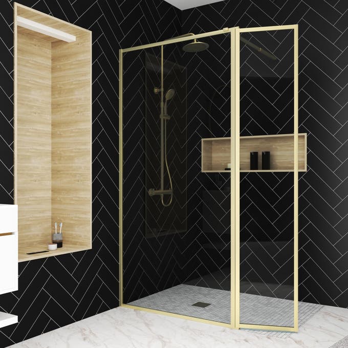 decoración de baños con mamparas doradas