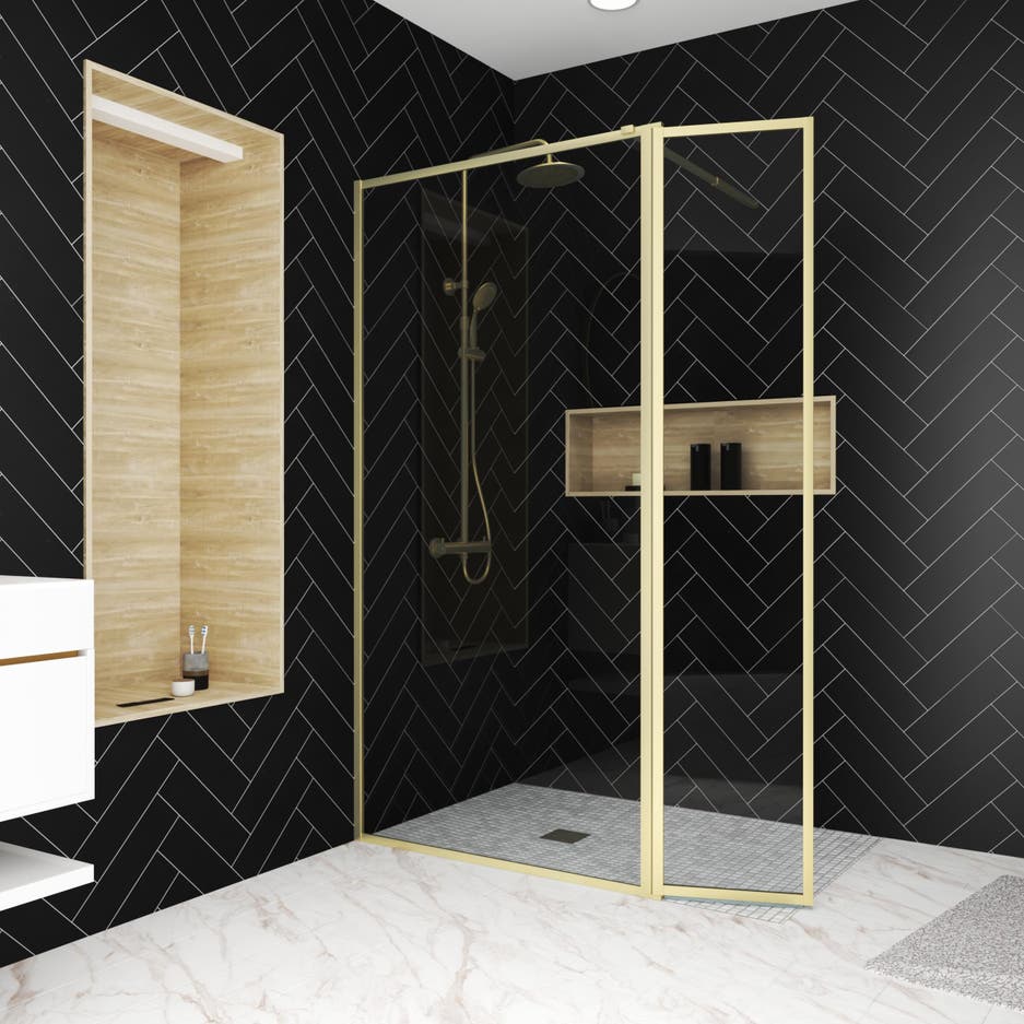 decoración de baños con mamparas doradas