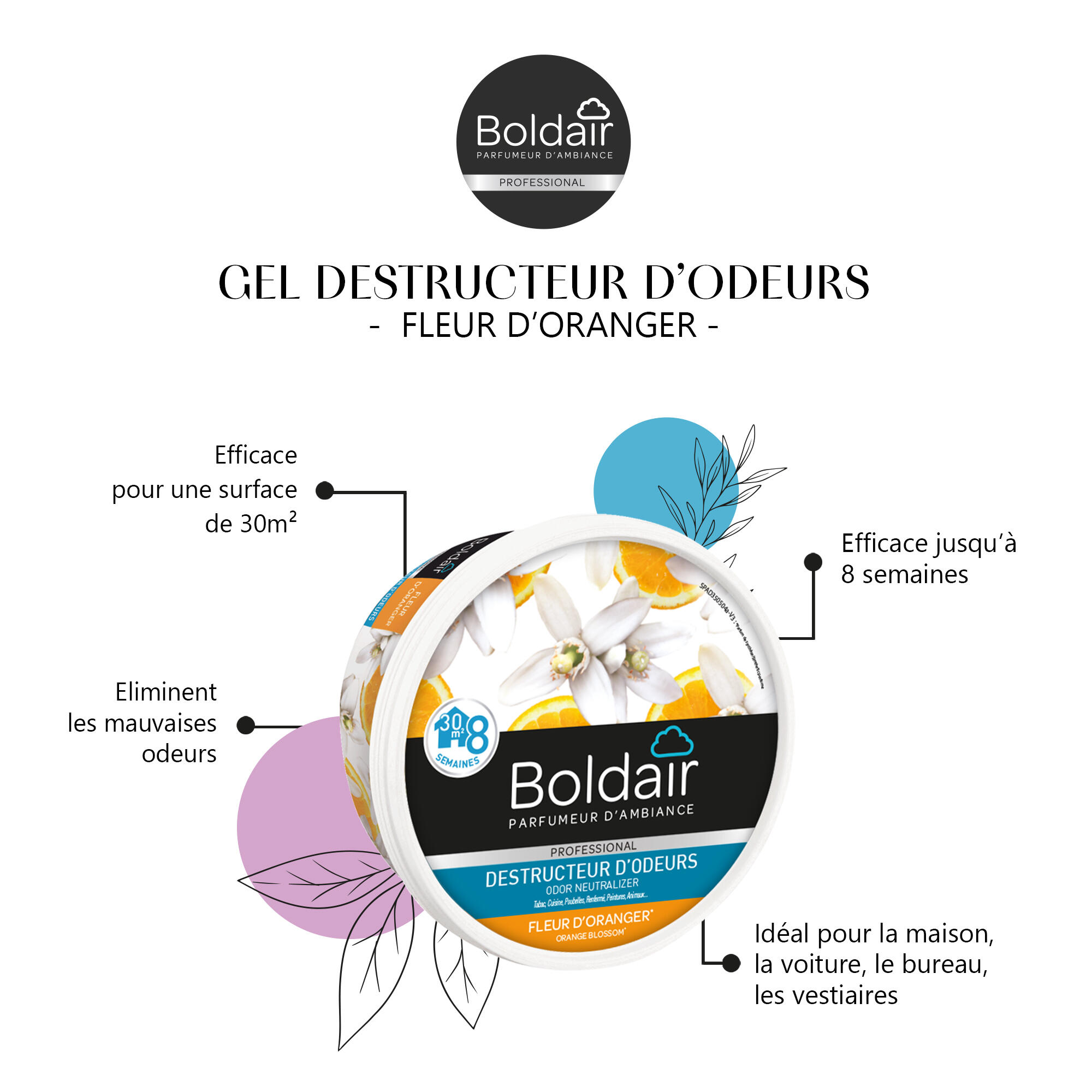 Destructeur d'odeur gel BOLDAIR fleur d'oranger 300g - 5