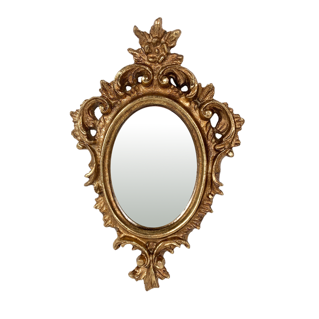 Miroir ovale, résine doré Ancien, l.11 x H.17 cm