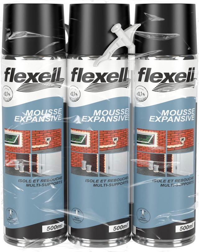 Mousse expansive polyuréthane universelle LMDI manuelle 500 ml - FLEXELL (lot de 3)
