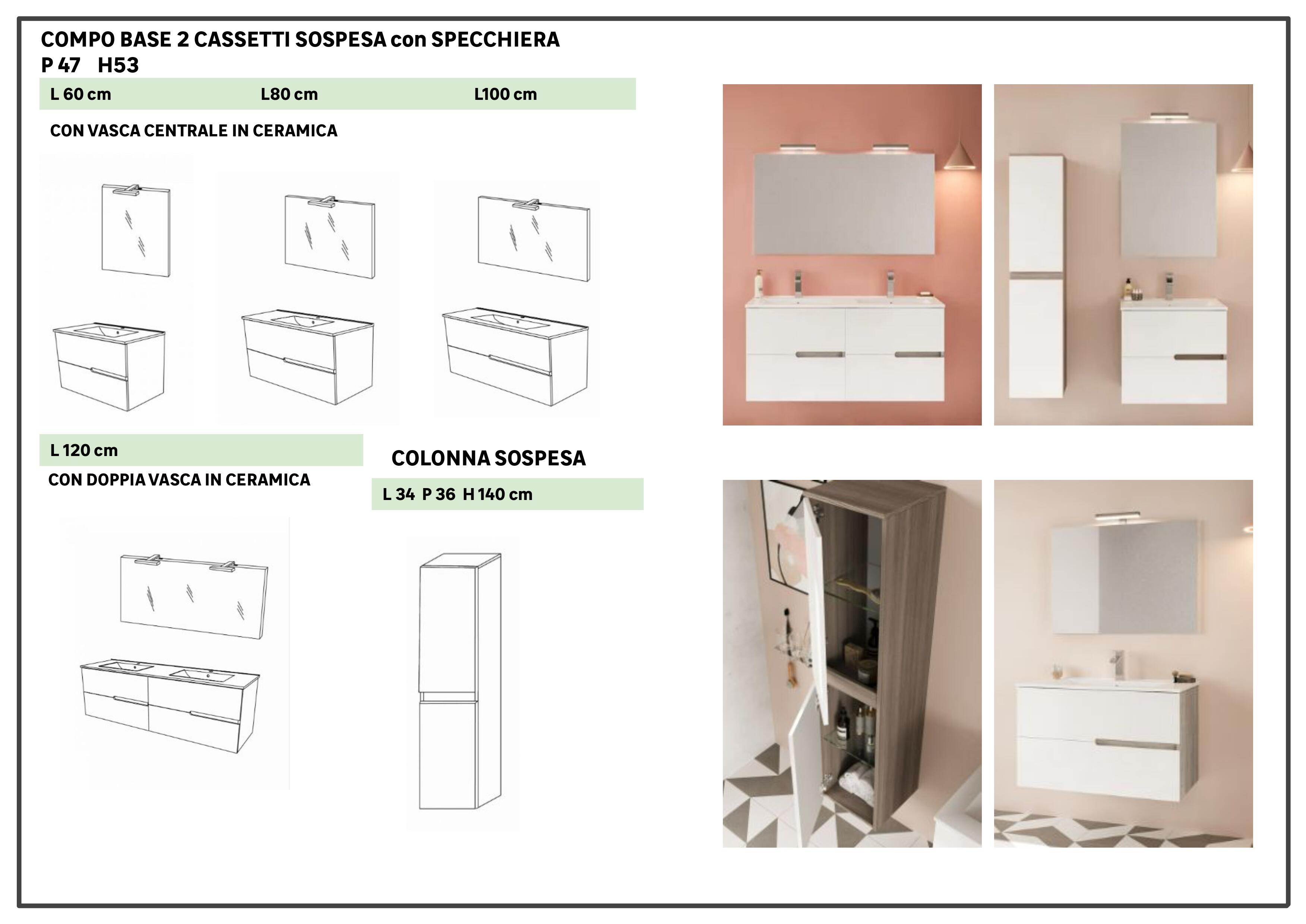 Mobile bagno sospeso con lavabo e illuminazione Eva L 60 x H 51 x P 46 cm rovere grigio/frontale bianco in mdf 2 cassetti per vasca centrale - 8