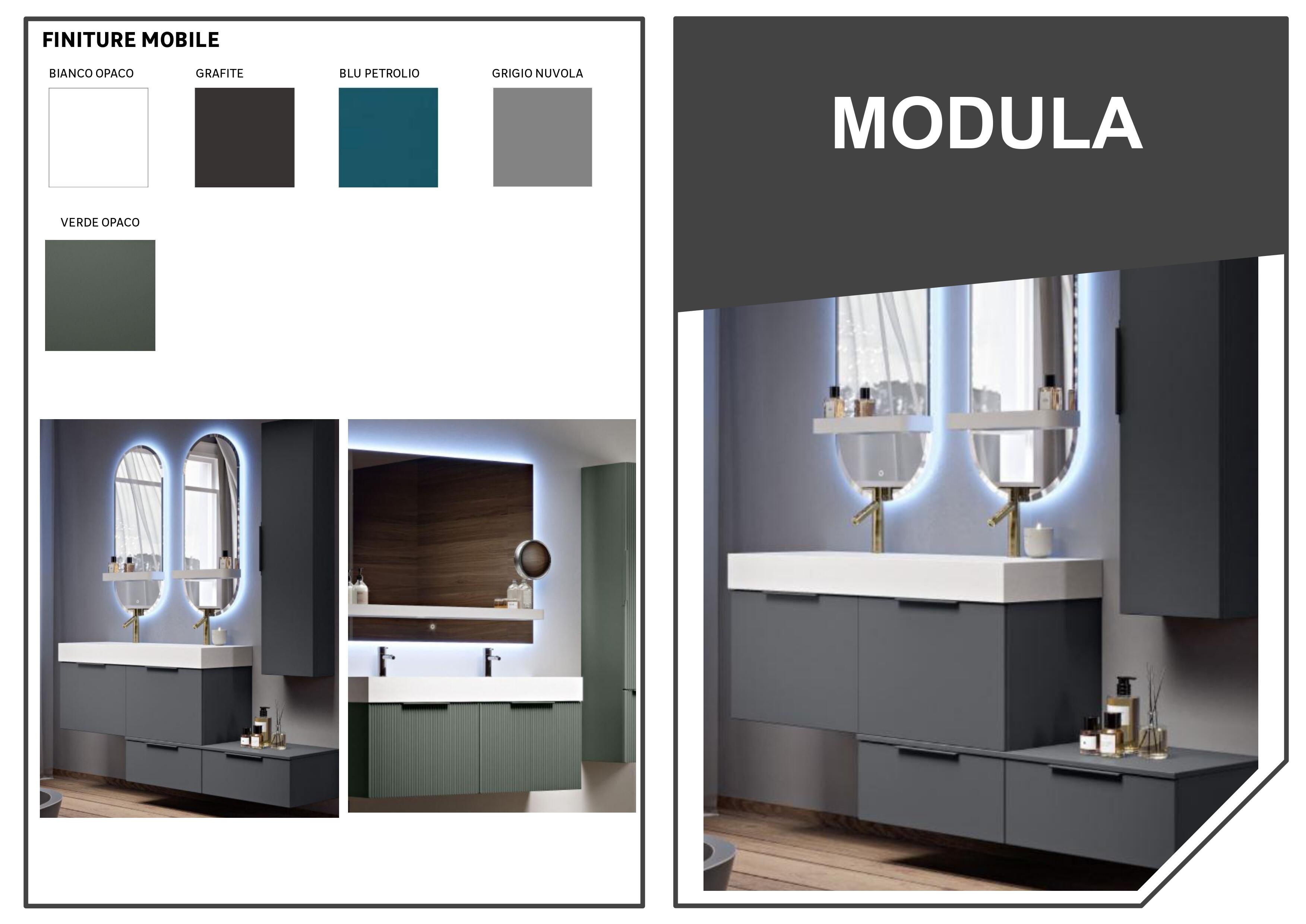 Mobile da bagno sospeso sotto lavabo Modula di BADEN HAUS L 70 x H 25 x P 44 cm bianco cannettato  opaco, 1 cassetto - 3