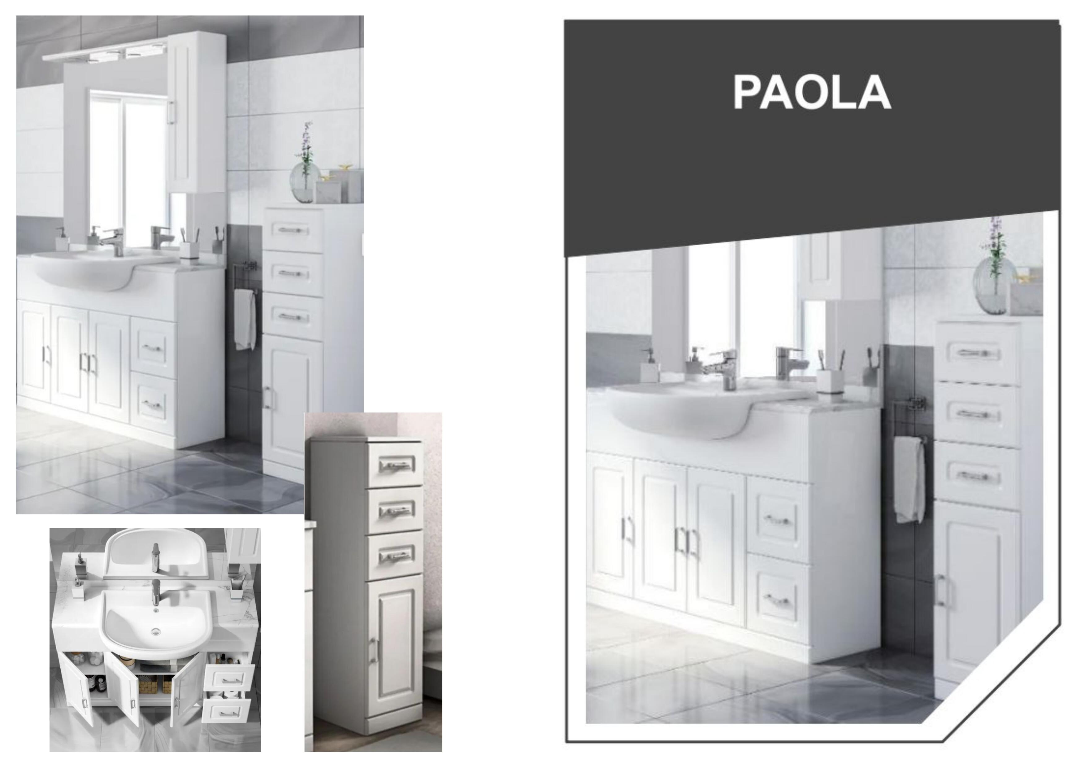 Mobile bagno da terra con lavabo semincasso L 101 x H 81 x P 33.5 cm bianco, 3 ante 2 cassetti per vasca centrale Paola, specchio filo lucido incluso, colonna venduta separatamente. - 5