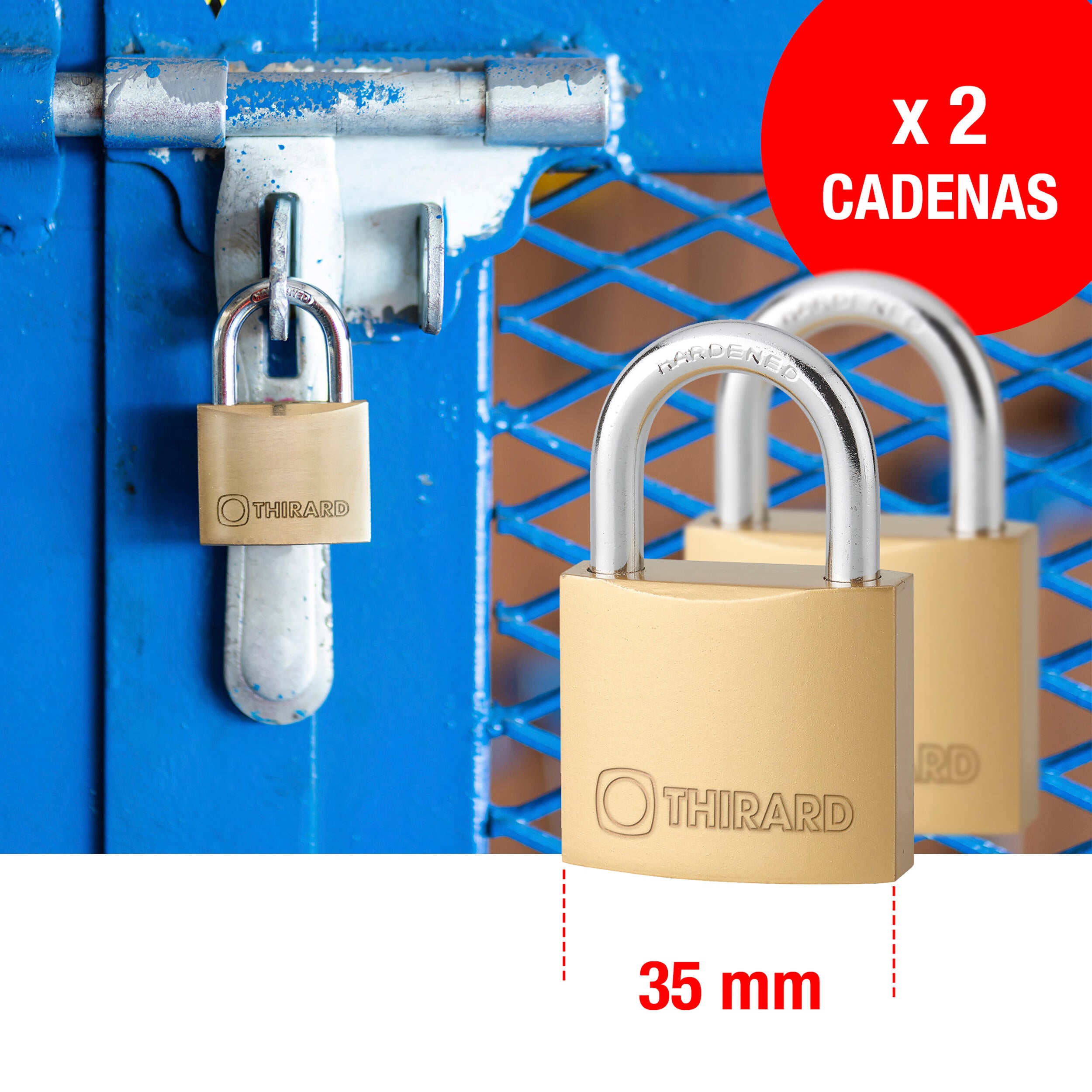Cadenas à clé corps laiton 35 mm anse acier 4 clés  - THIRARD Type 1 (lot de 2) - 3