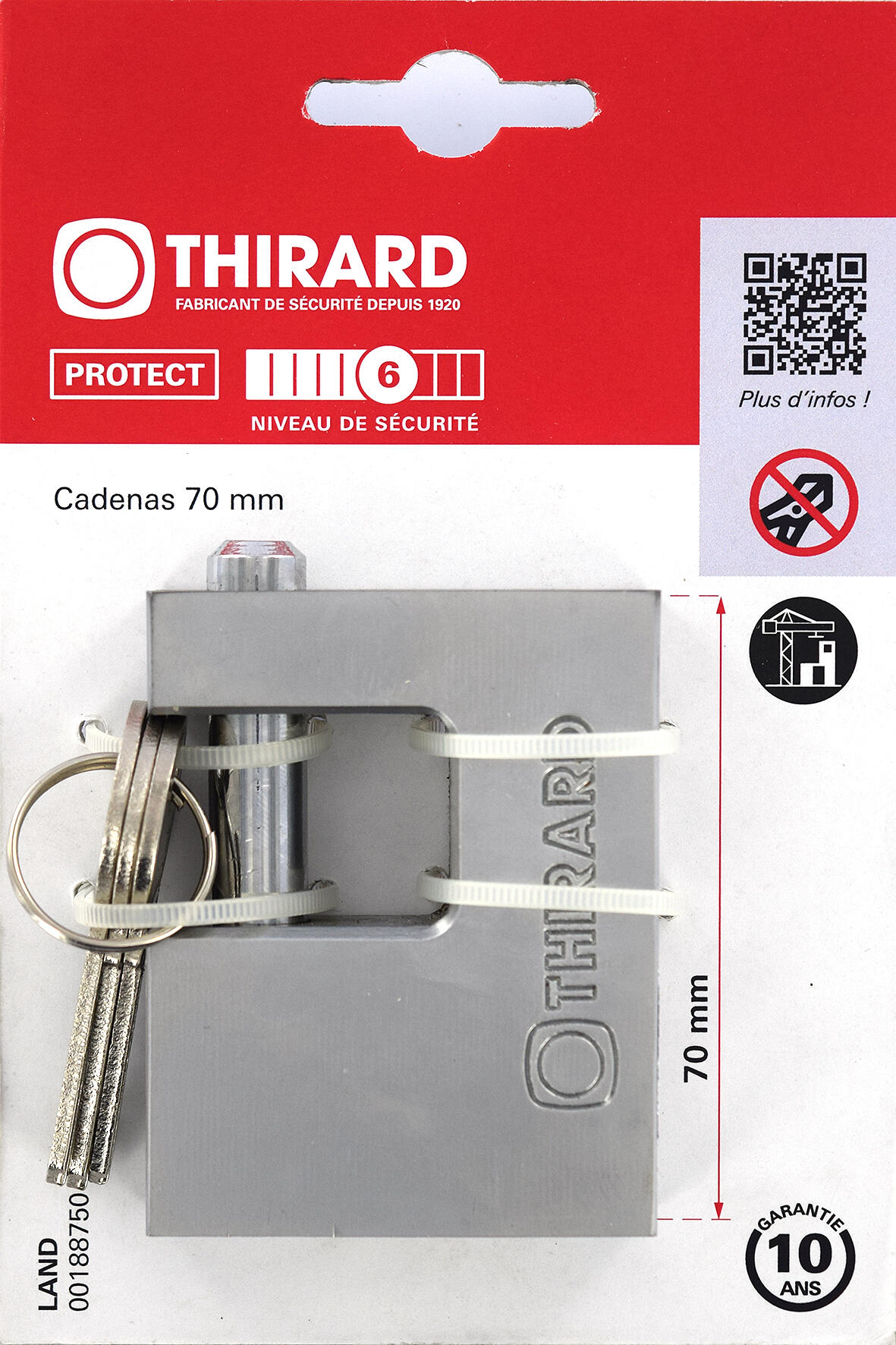 Cadenas à clé corps laiton 70 mm 2 clés - THIRARD Land - 5