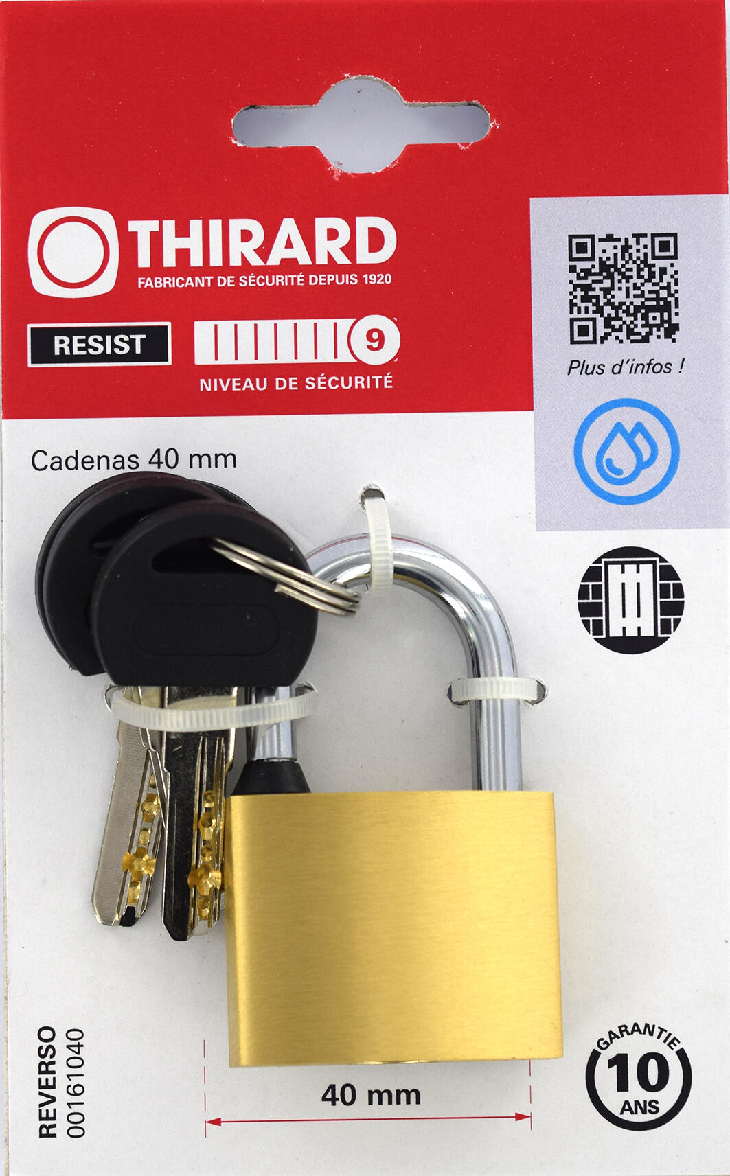 Cadenas à clé corps laiton 40 mm 4 clés - THIRARD Reverso - 3