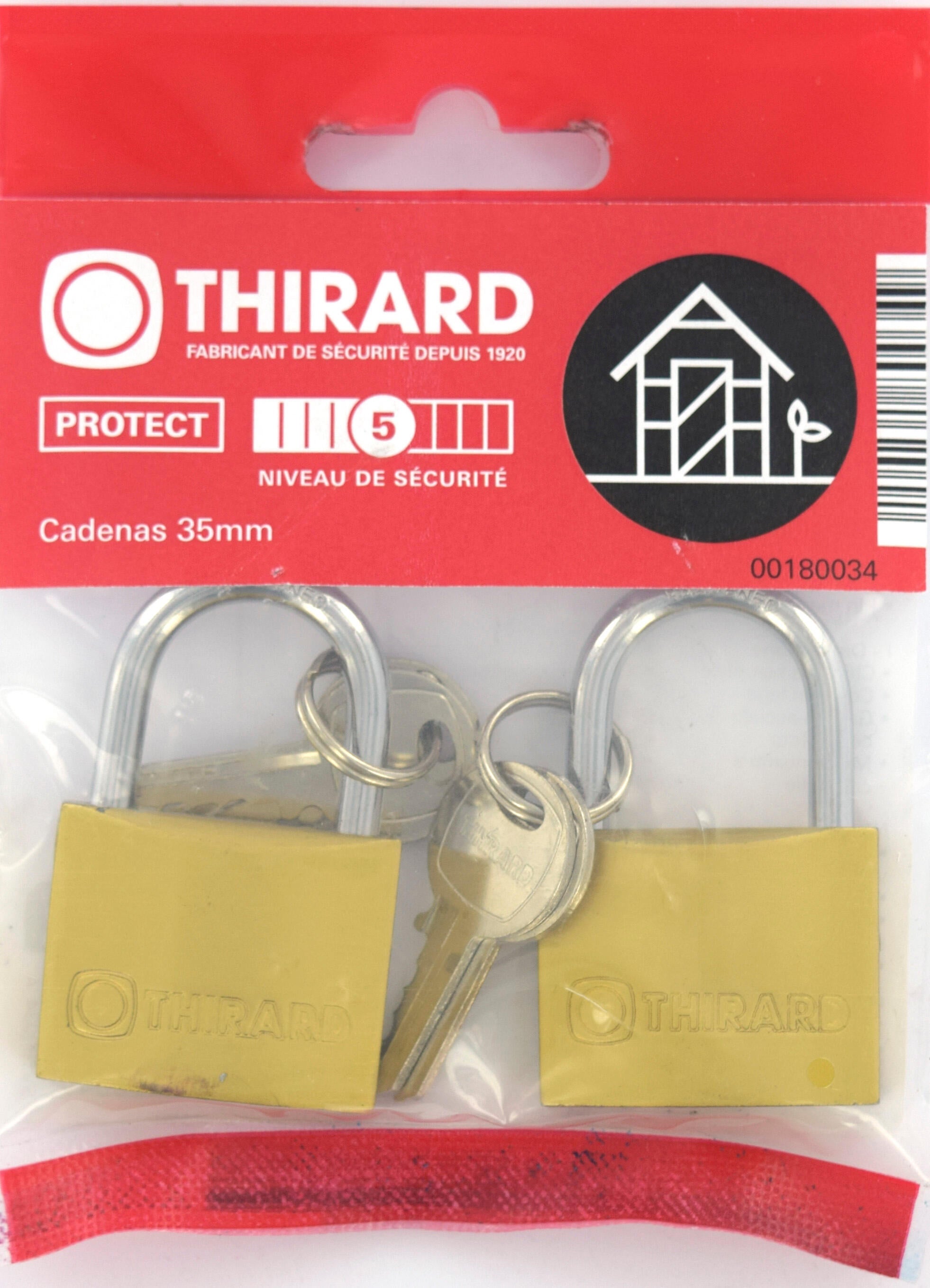 Cadenas à clé corps laiton 35 mm anse acier 4 clés  - THIRARD Type 1 (lot de 2) - 4