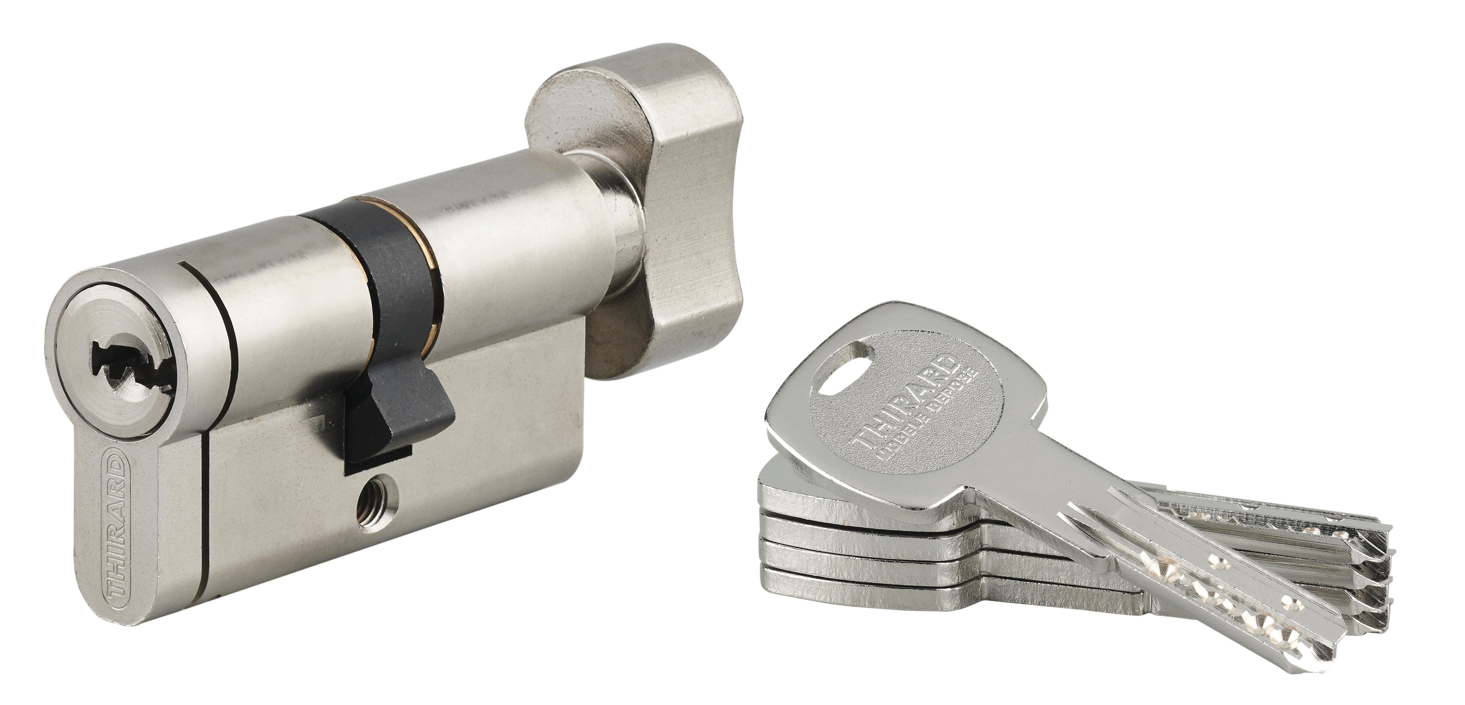 Cylindre TRANSIT 2 bouton 30 x 30 mm laiton 5 clés - THIRARD - 2