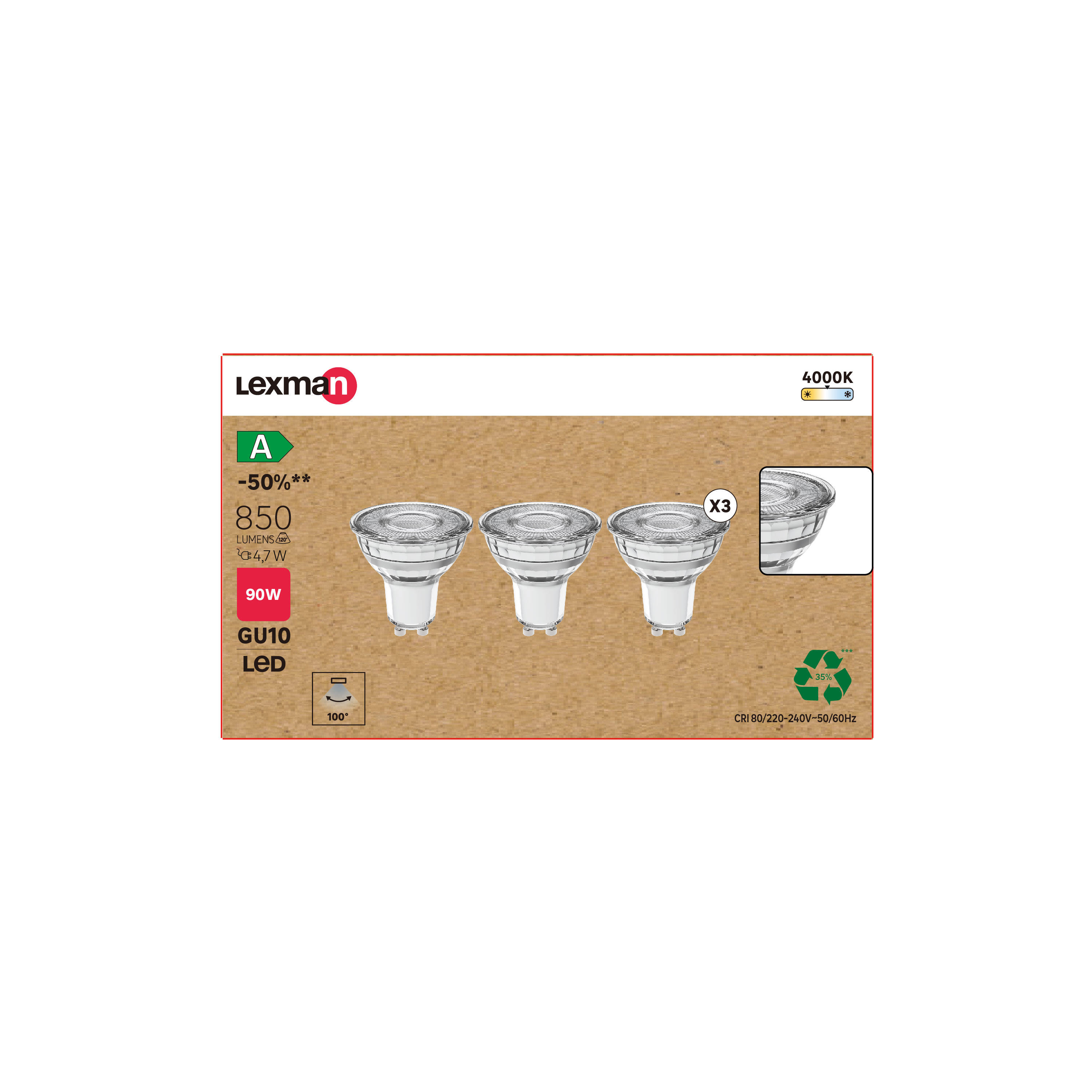 Żarówka GU10 4000K 850 lm 4.7W Neutralna biel Lexman Klasa A - 3