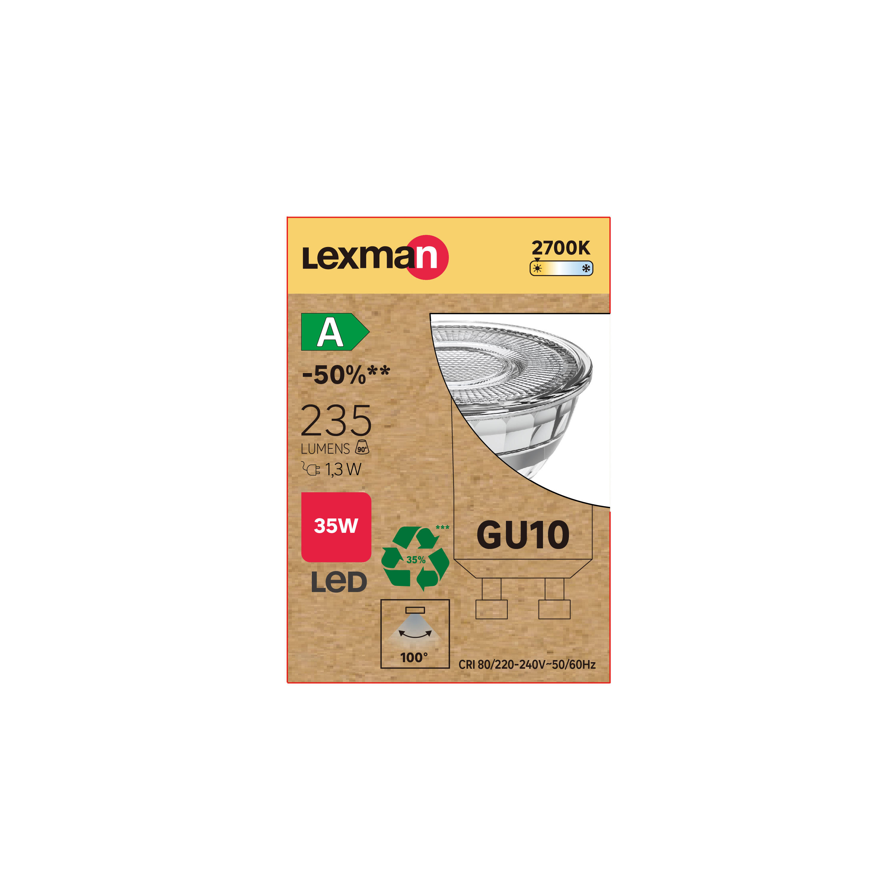 Ampoule led, réflecteur GU10, 235lm, classe énergétique A, blanc chaud, LEXMAN - 4