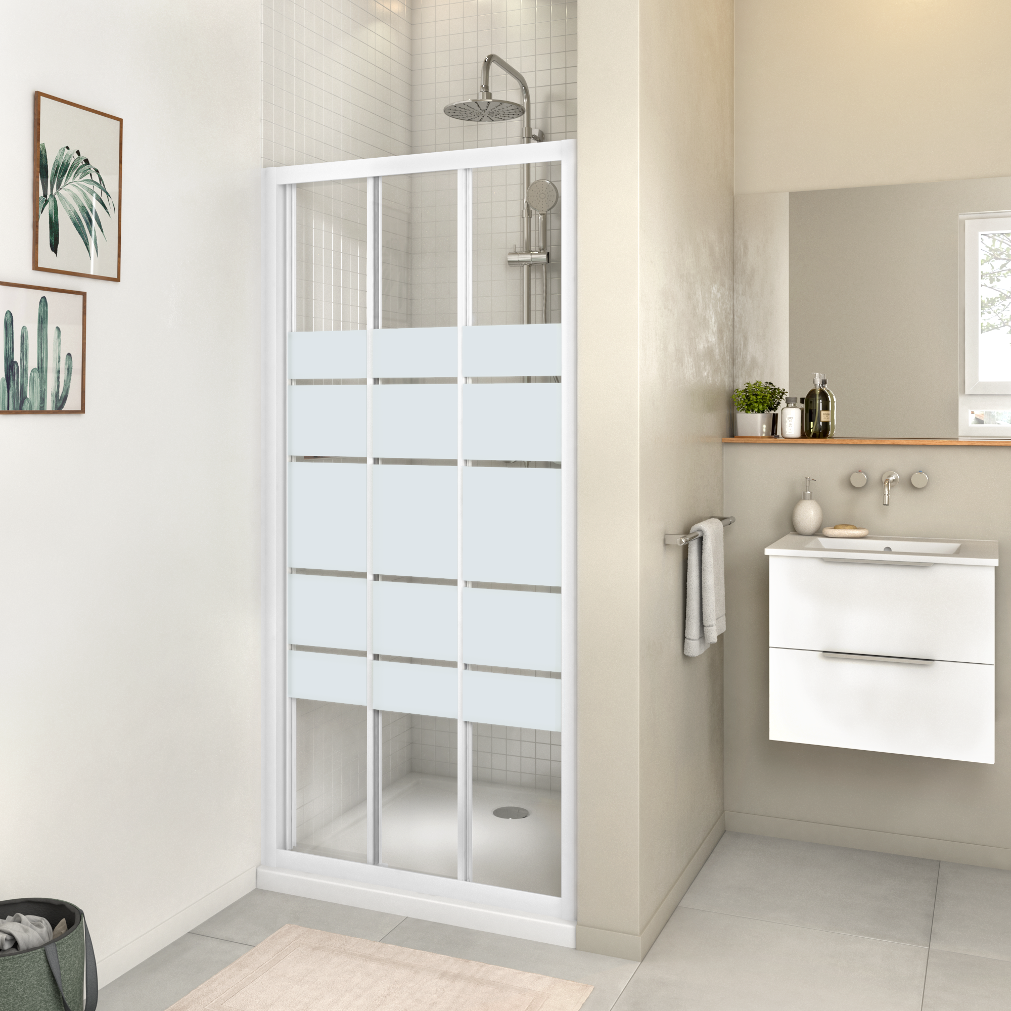 Porte de douche coulissante sérigraphié 90 cm, Essential - 10