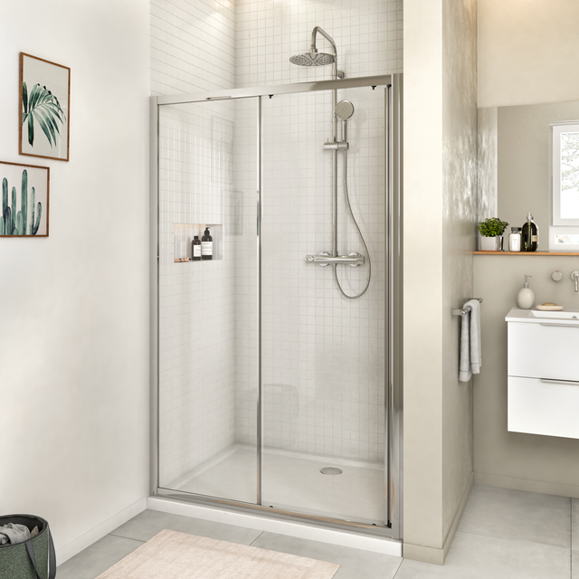Porte de douche coulissante transparent, chromé L.120 cm, Essential