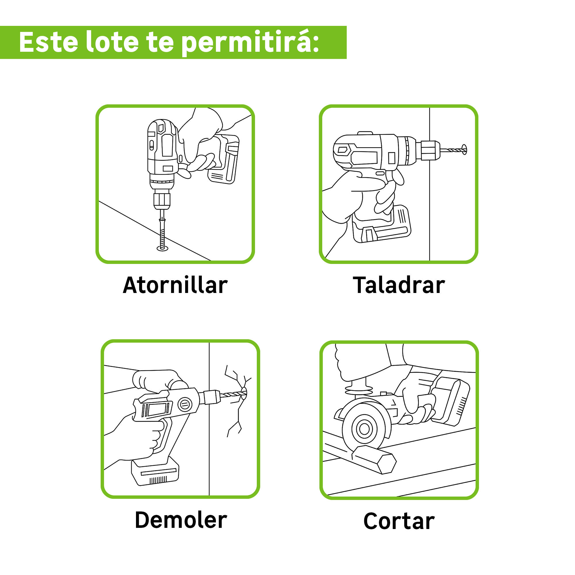 Kit herramientas DEXTER POWER X-CHANGE 18V: Taladro Percutor + Amoladora 125mm + Martillo Perforador + Sierra de Calar - 2