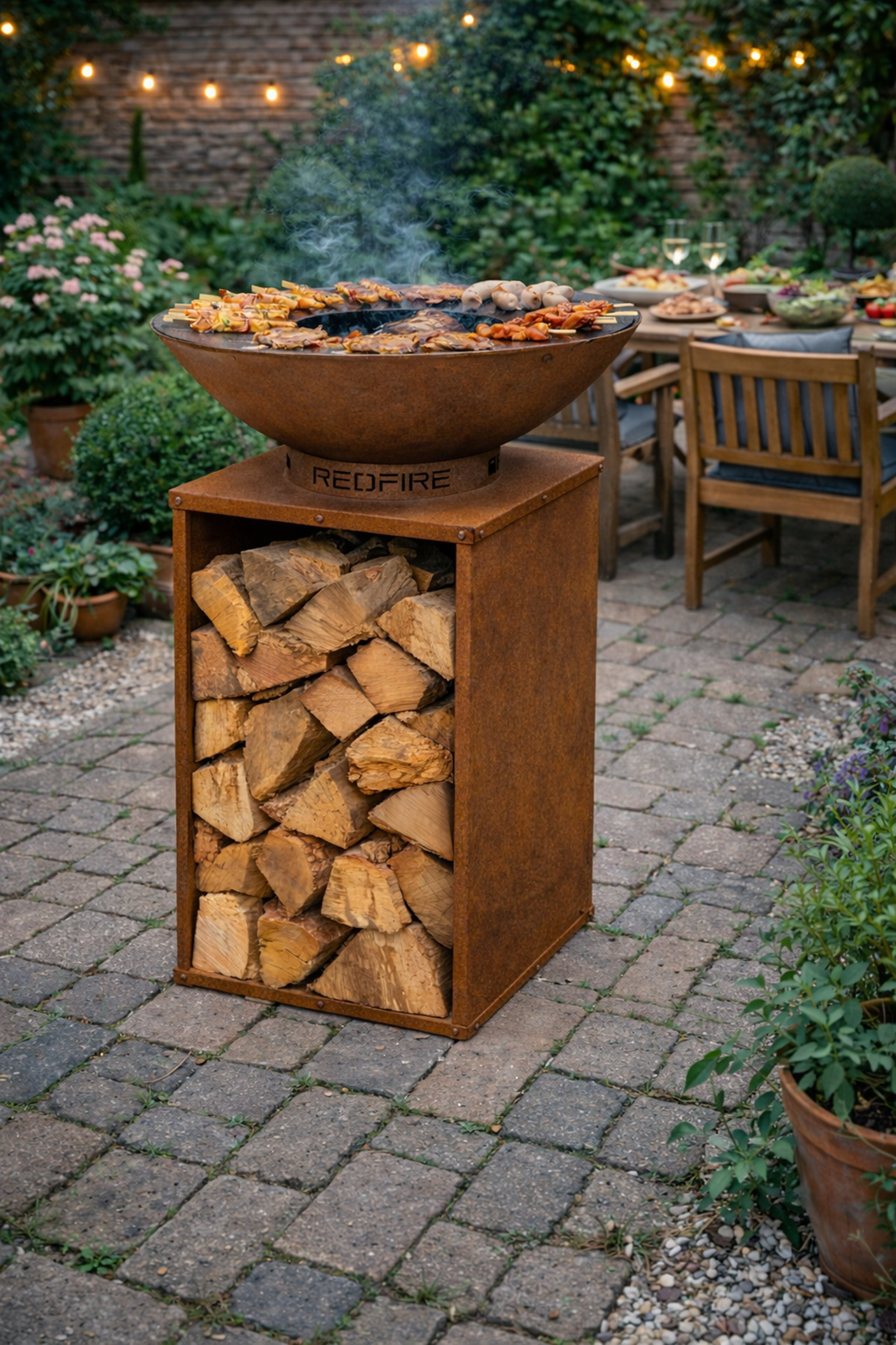 Braséro de cuisson au bois REDFIRE Onyx Rusty+housse+grille, H.115 x Diam.80 cm - 5