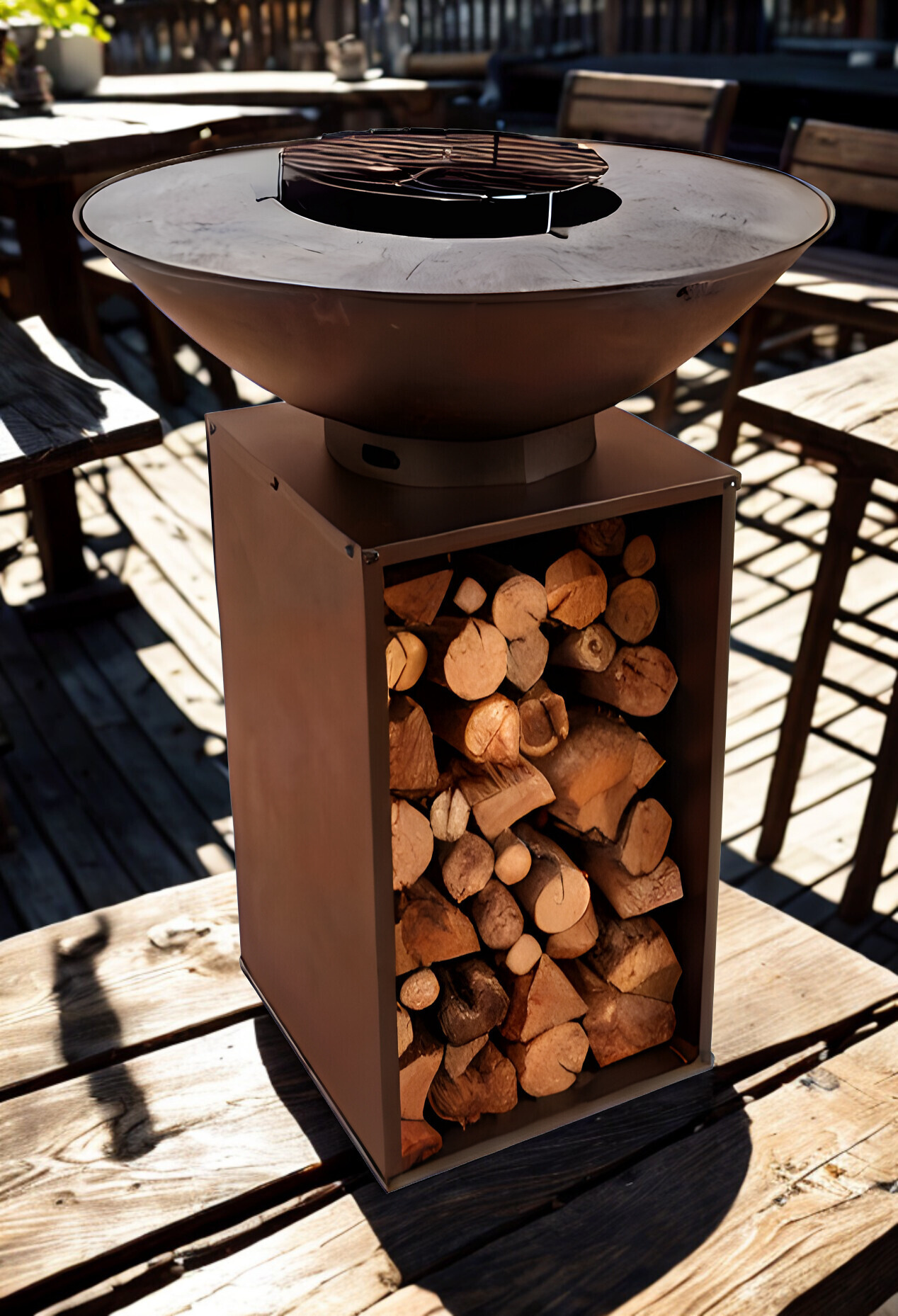 Braséro de cuisson au bois REDFIRE Onyx Rusty+housse+grille, H.115 x Diam.80 cm - 4