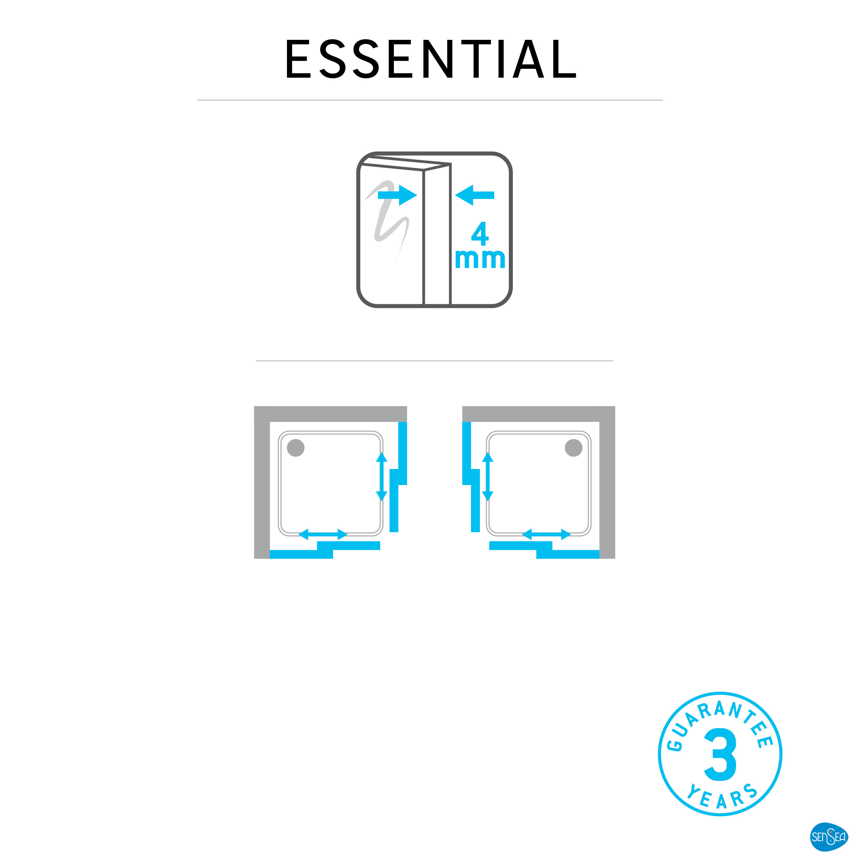 Porte de douche accès angle 70-80 x 70-80 cm chromé verre transparent, Essential - 8