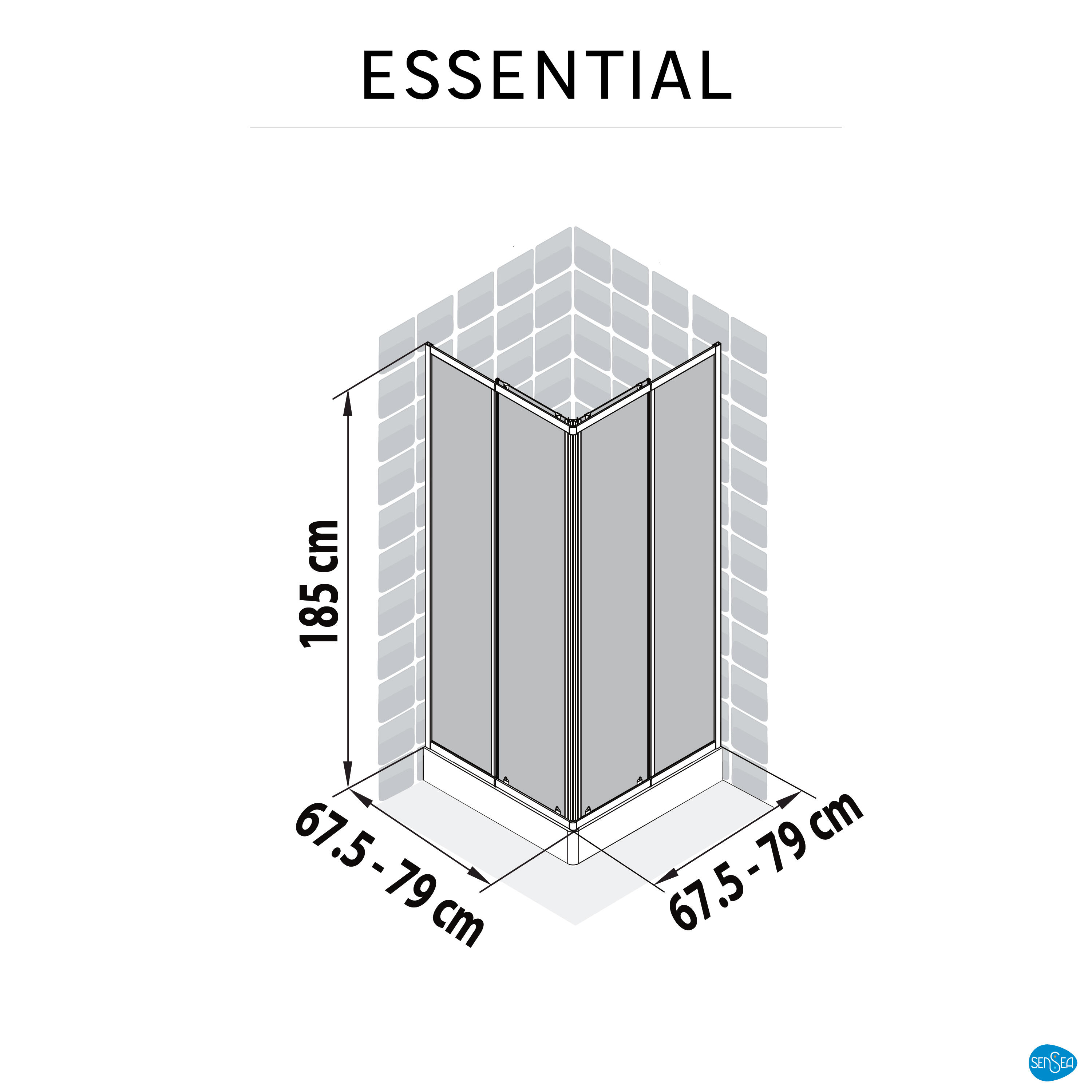 Porte de douche accès angle 70-80 x 70-80 cm blanc verre sérigraphié, Essential - 7