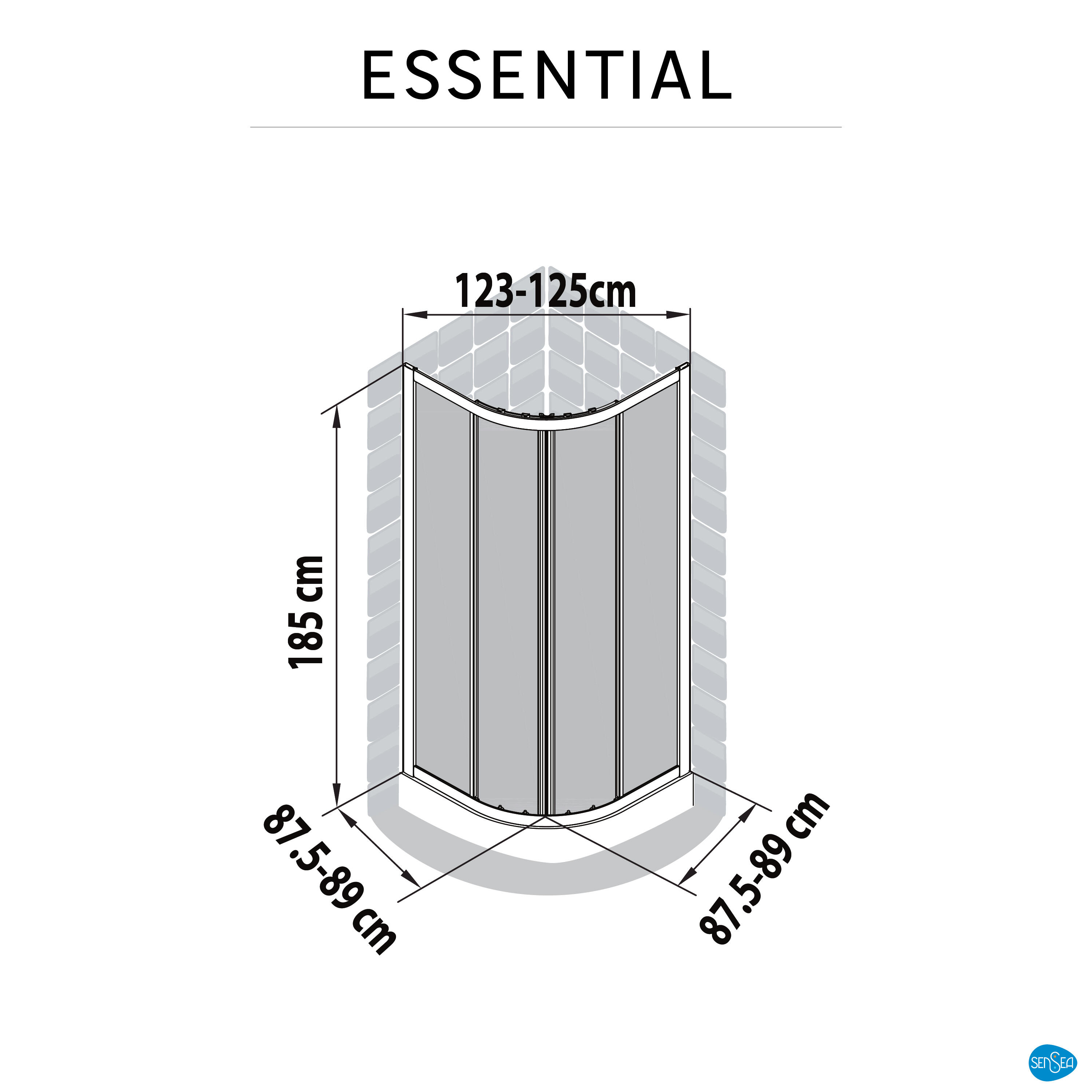 Porte de douche, 1/4 de cercle chromé, L.90 cm x l.90 cm, transparent, Essential - 7