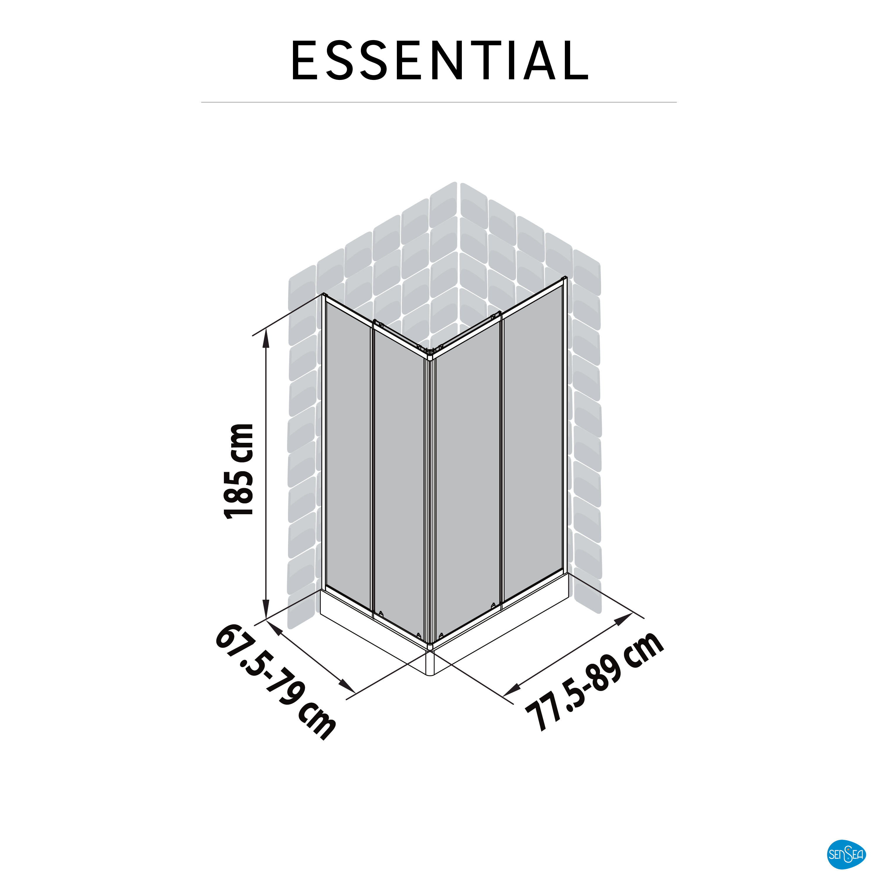Box doccia angolare con porta scorrevole, vetro smerigliato 4 mm, L 77.5-89 cm x L 67.5-79 cm, H 185 cm, bianco Essential - 9