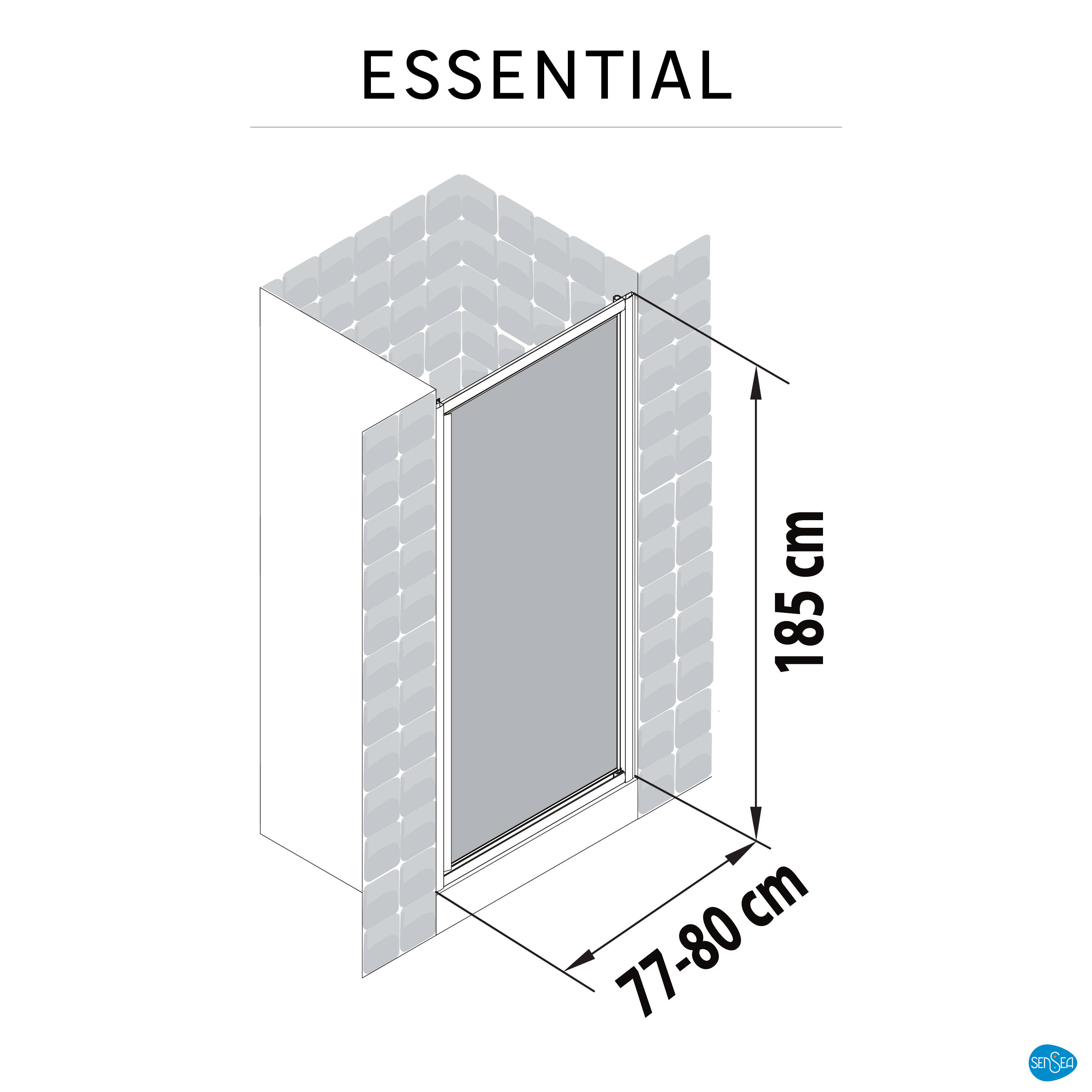 Porte de douche dépoli 80 cm, Essential - 5