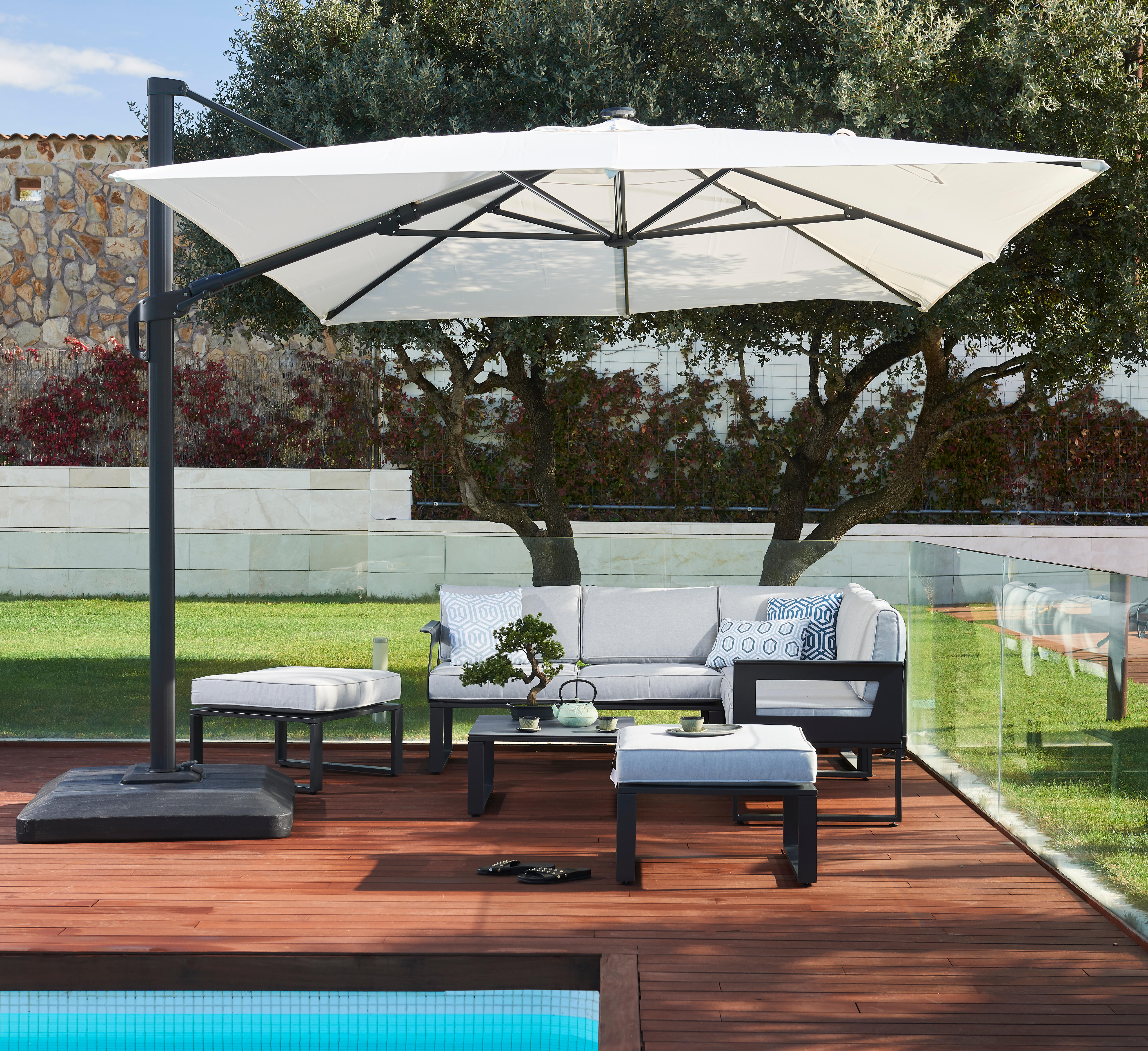 Salotto da giardino per 7 persone antracite Odyssea NATERIAL con cuscini in poliestere grigio - 9