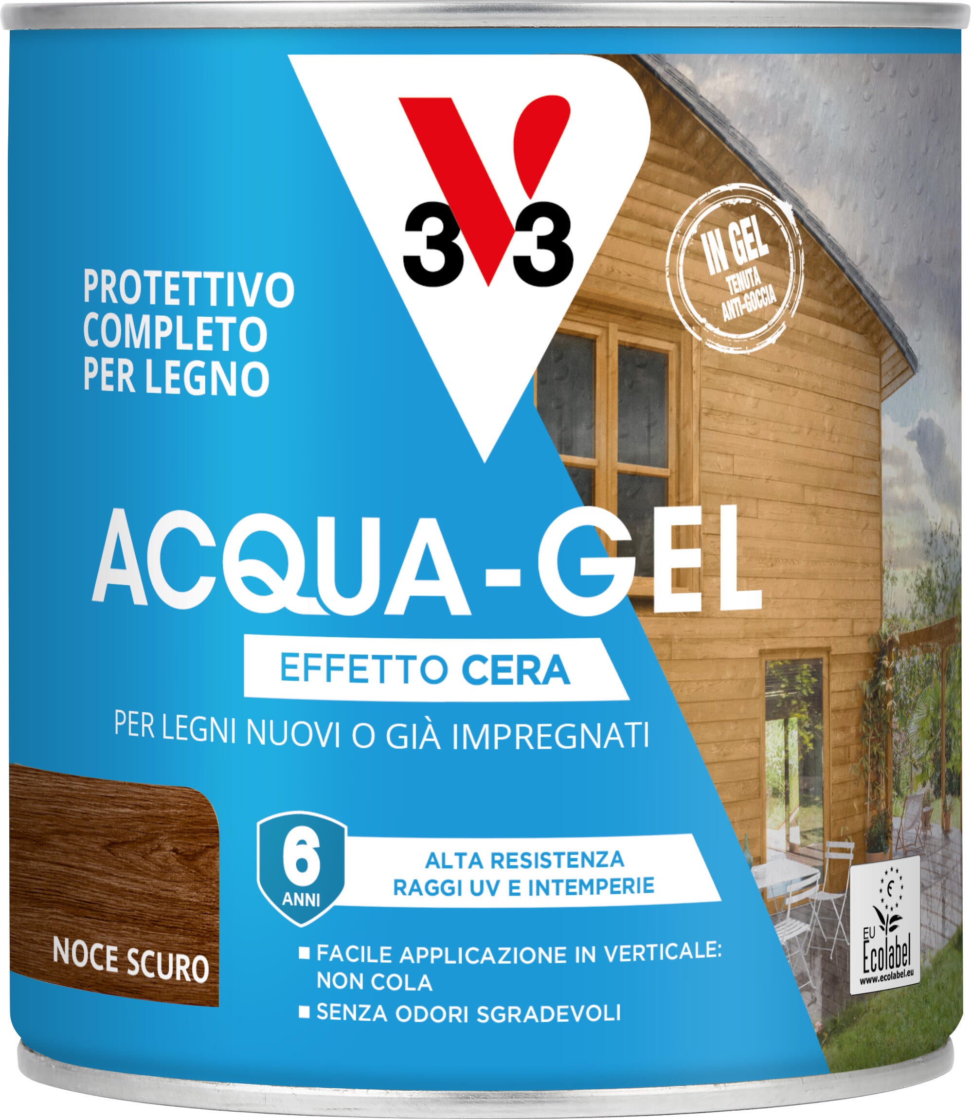 Impregnante per legno da esterno a base acqua V33 Acqua-Gel noce scuro satinato 0.75 lt, 6 anni di protezione. - 8