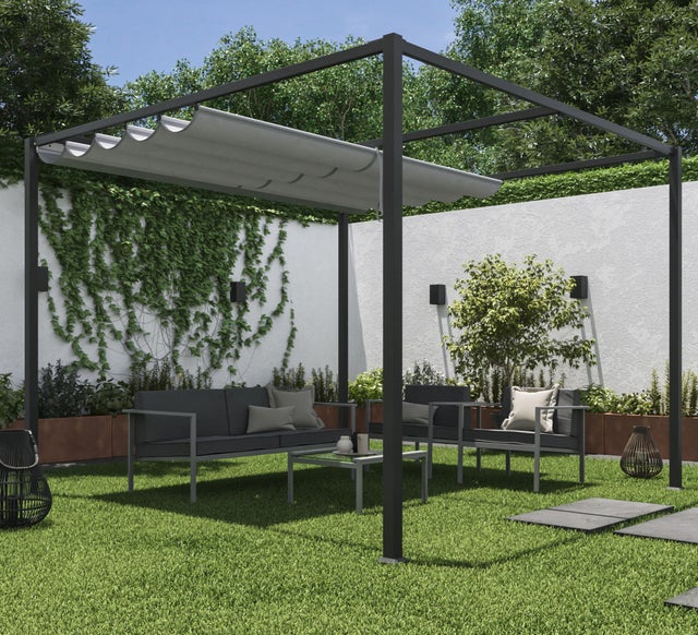 Cenador de aluminio con toldo NATERIAL Horali de 297 x 297 cm gris