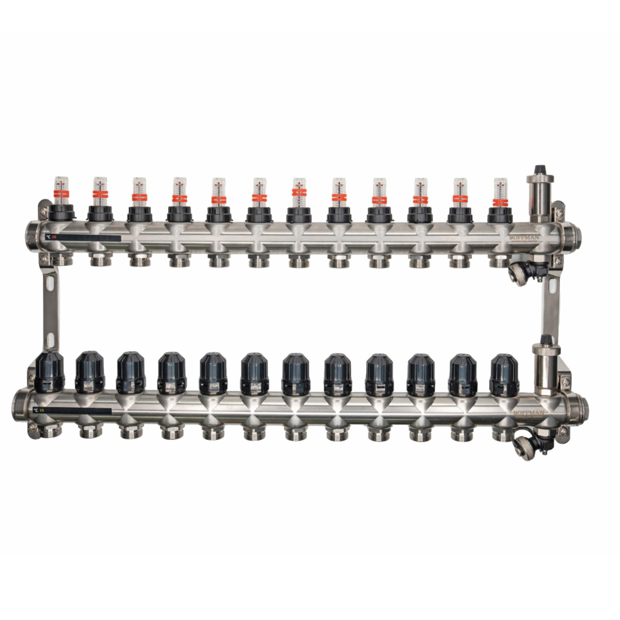 Distribuitor din inox cu debitmetru, pentru incalzire in pardoseala Hoffman, 12 cai, 1