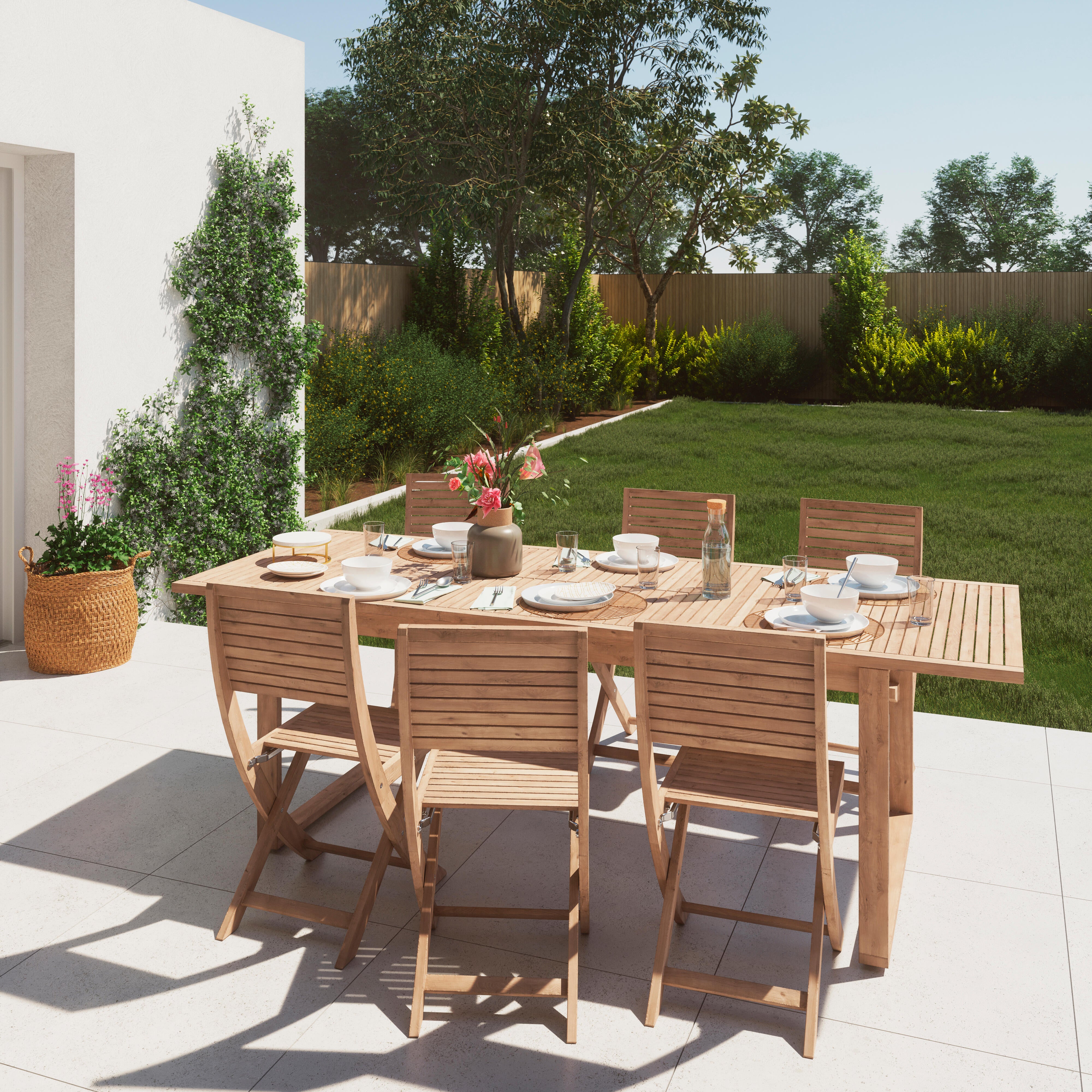 Tavolo allungabile da esterno rettangolare in acacia naturale 8 posti L da 180 a 240x90cm, Solaris NATERIAL - 5