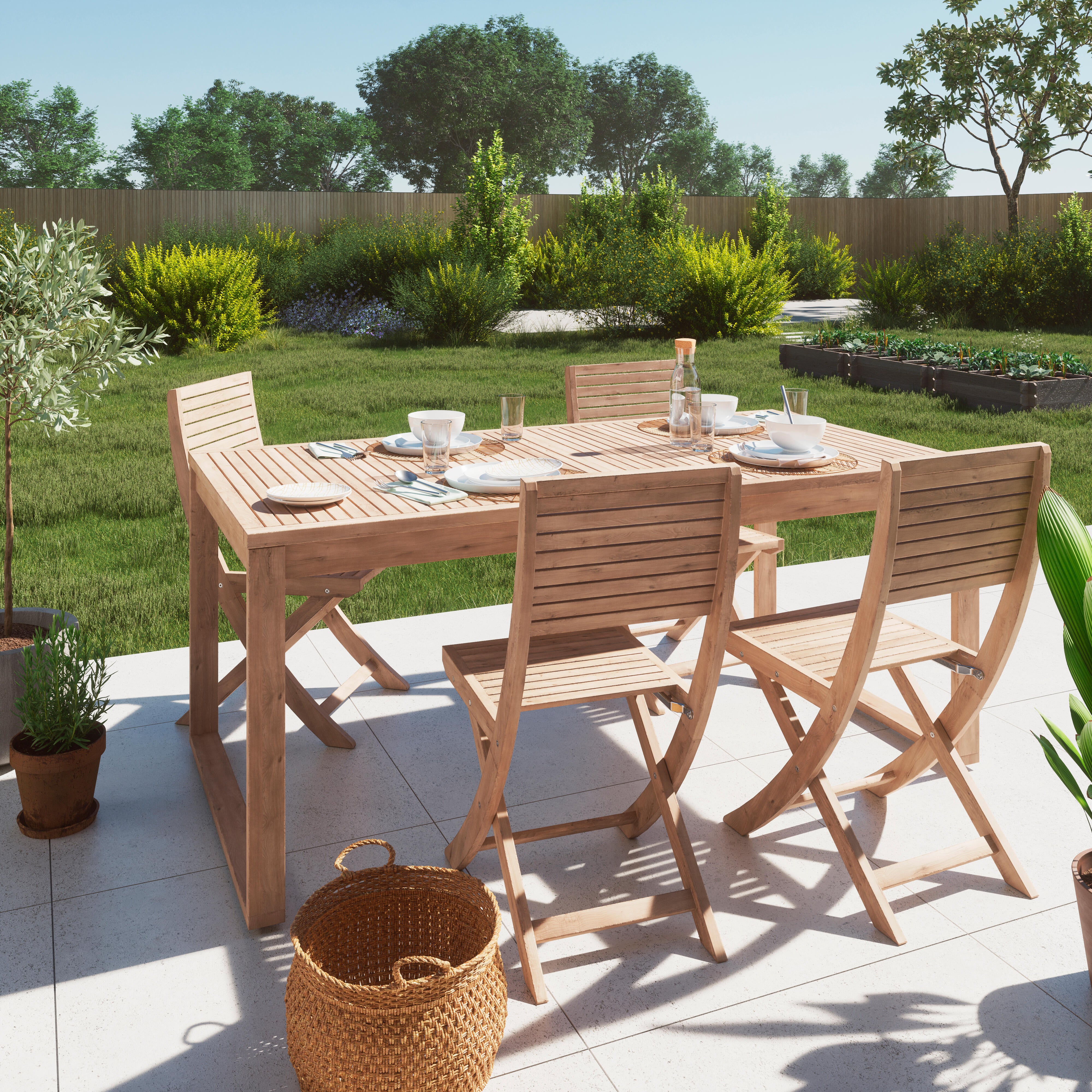 Tavolo allungabile da esterno rettangolare in acacia naturale 8 posti L da 180 a 240x90cm, Solaris NATERIAL - 12