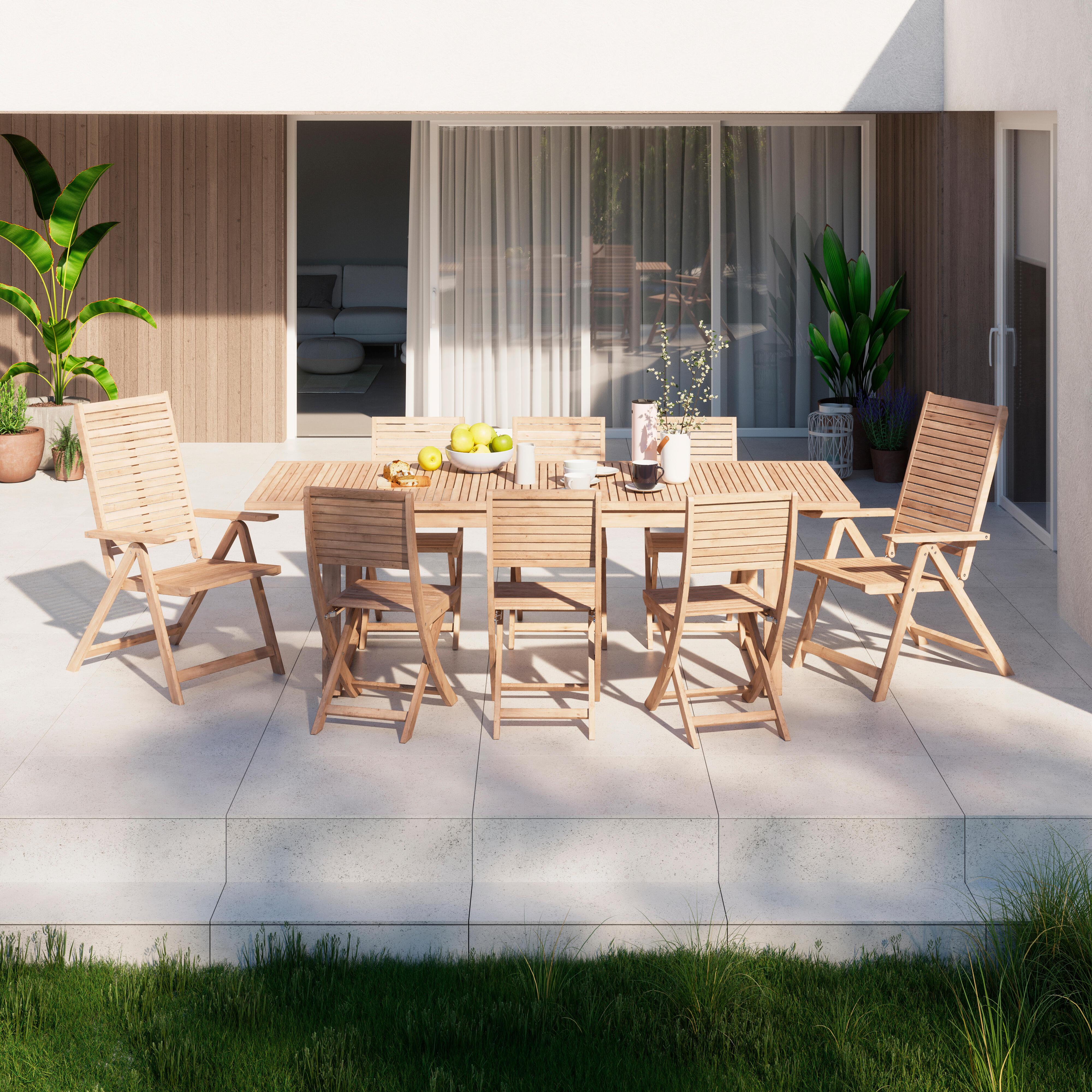 Mesa de jardín extensible de madera Solis marrón de 150/200x75x90 cm - 23