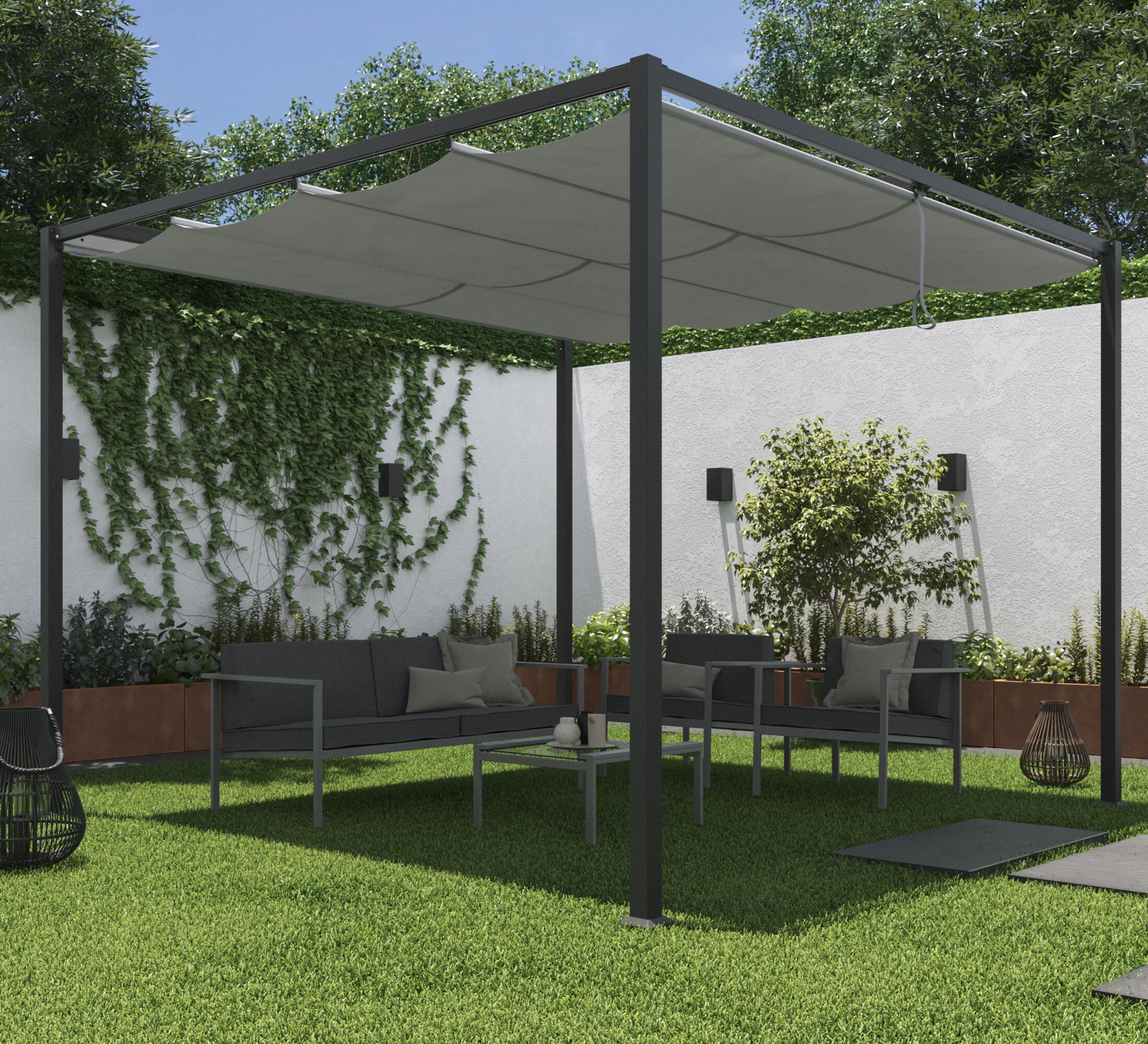 Cenador de aluminio con toldo NATERIAL Horali de 297 x 297 cm gris - 9