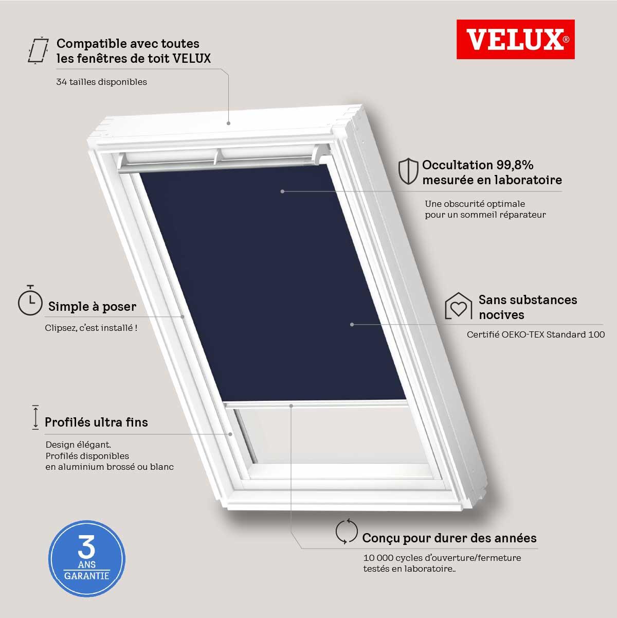 Store fenêtre de toit VELUX occultant bleu DKL CK02 1100S, cadre gris - 2