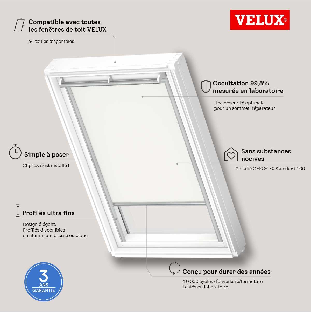 Store fenêtre de toit VELUX occultant blanc DKL S06 1025S, cadre gris - 2