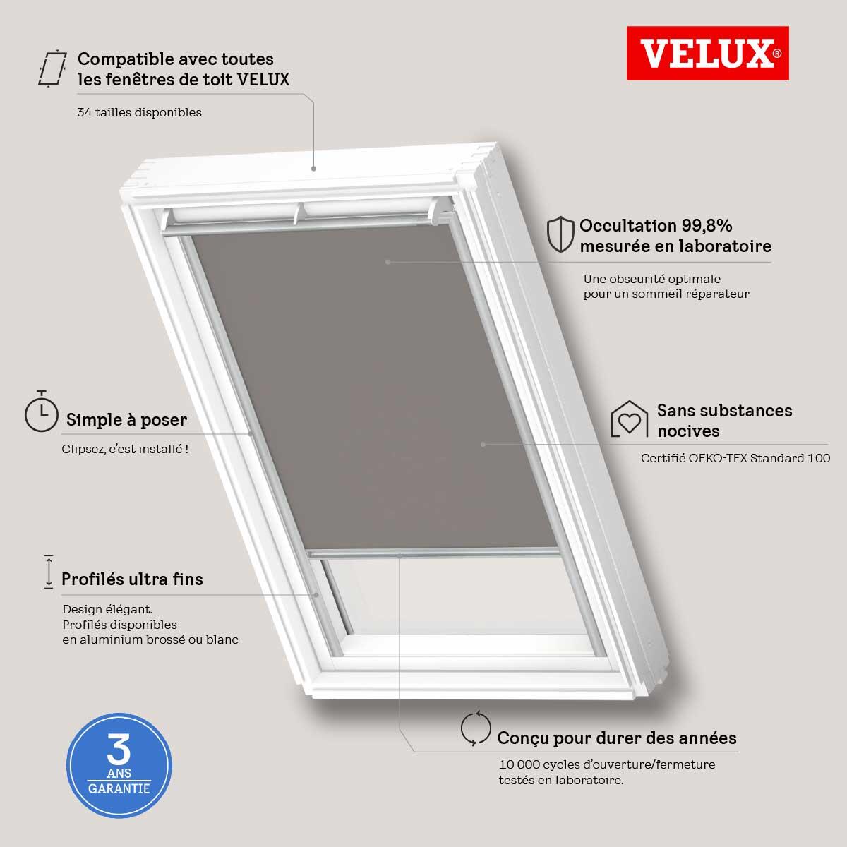 Store fenêtre de toit VELUX occultant gris DKL CK02 0705S, cadre gris - 2