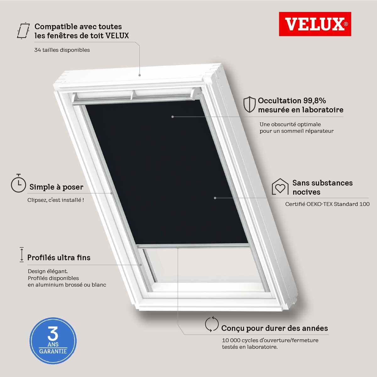 Store fenêtre de toit VELUX occultant noir DKL MK08 3009S, cadre gris - 2
