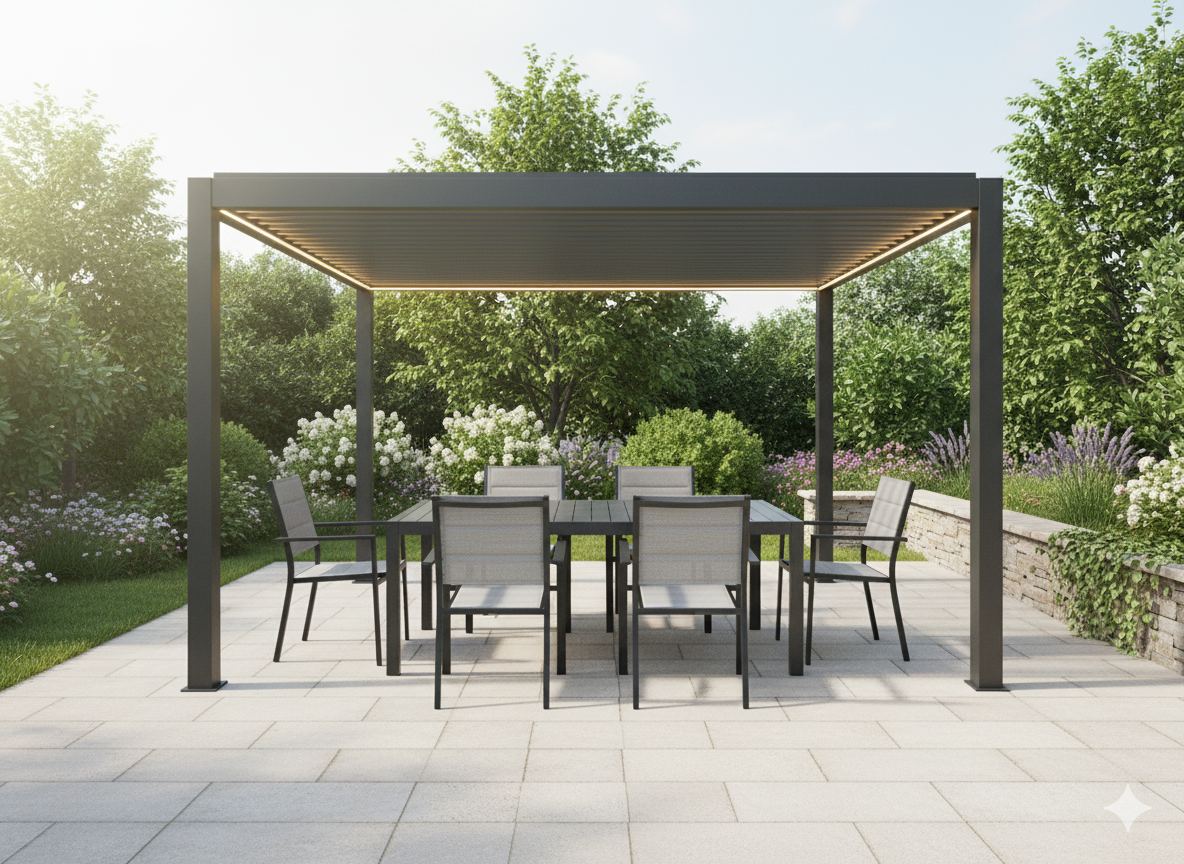 Leroy Merlin Pergola bioclimatica 3x4 m in alluminio grigio antracite - Bouganville