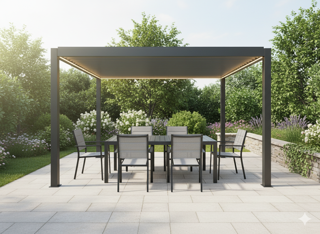 Pergola bioclimatica 300x400 cm in alluminio grigio antracite - Bouganville