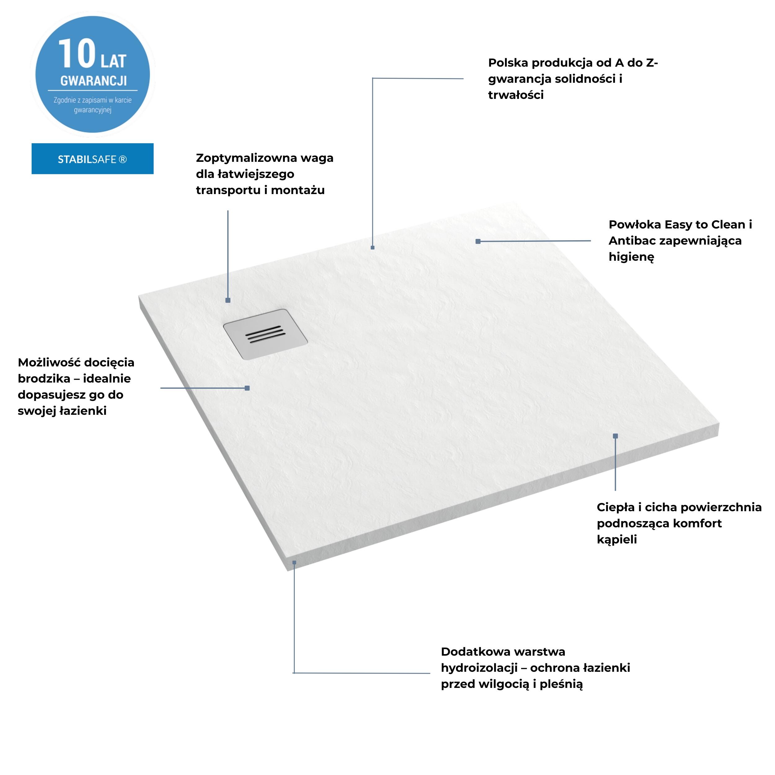 Brodzik kwadratowy Schedpol Balans 90 × 90 x 3,5 cm biały kamień - 12