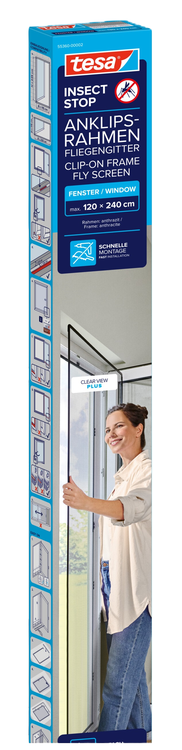 Moskitiera ramkowa 120x240 antracytowa Clip-On Screen TESA