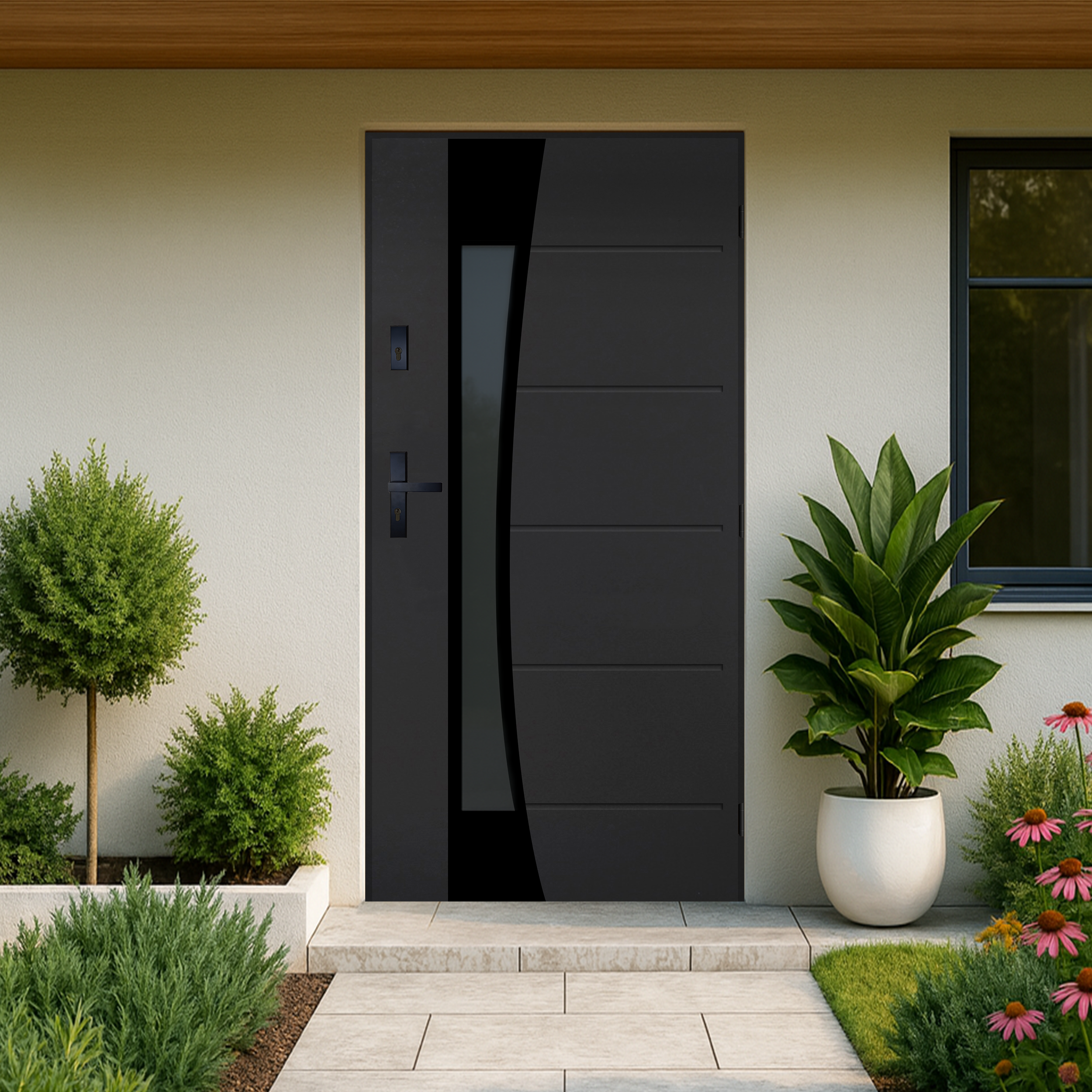 Drzwi zewnętrzne stalowe wejściowe Lyon Black antracytowe 90 prawe Pantor - 3