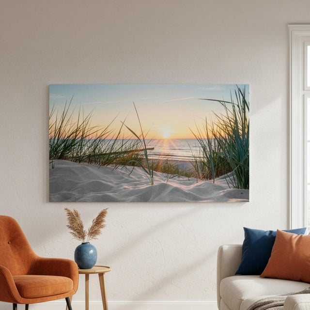 Pintura impresa sin marco Mar rectangular de 140 x 70 cm. Loneta Vista Arena Playa multicolor