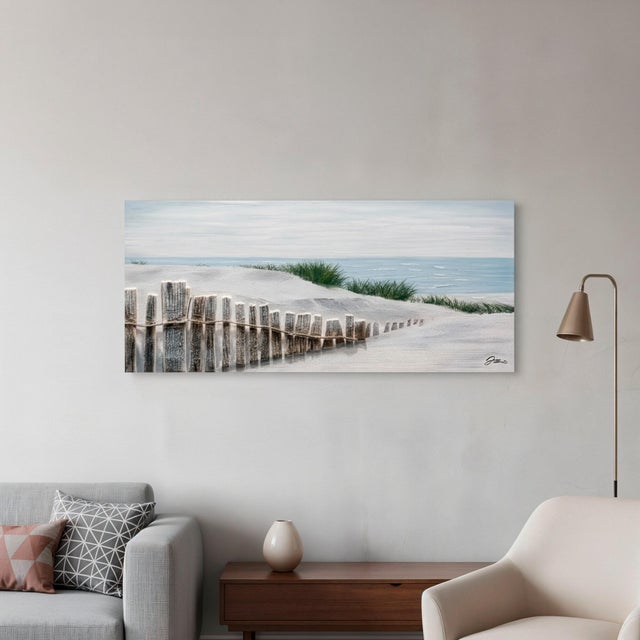Pintura sin marco Mar rectangular de 65 x 150 cm. Loneta Original Playa multicolor